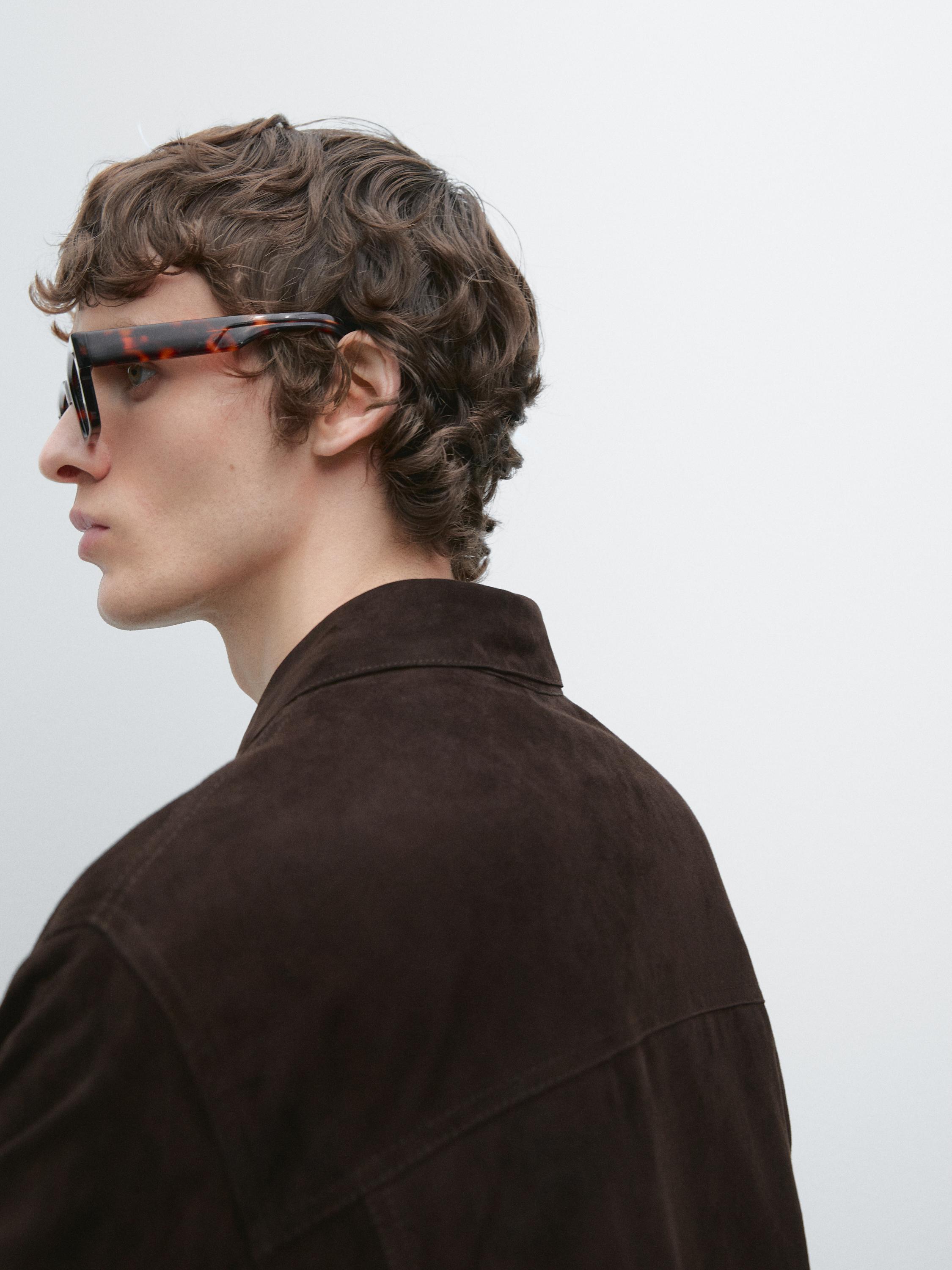 Suede leather jacket with pockets — BROWN