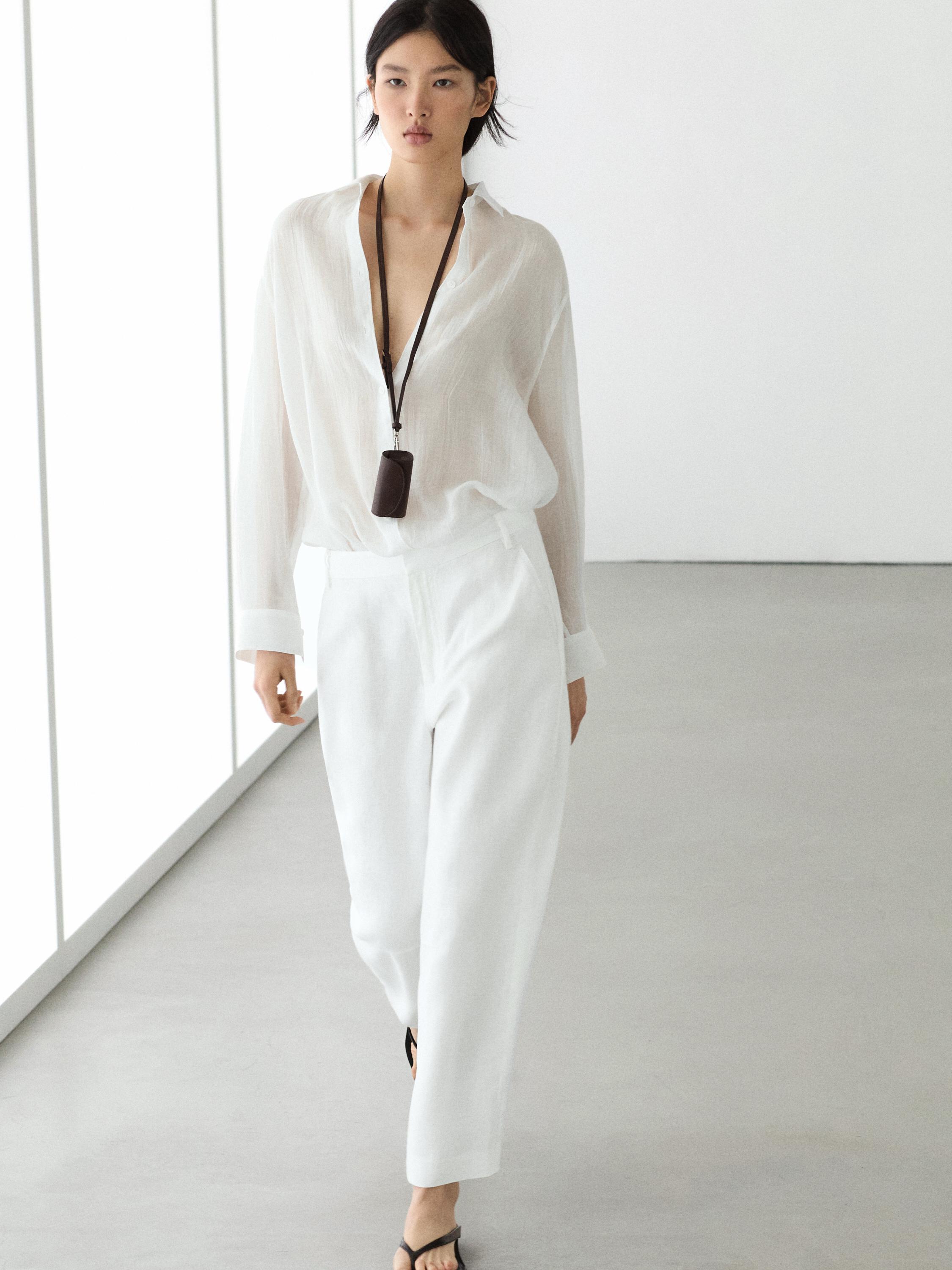Flowing 100% linen trousers — WHITE