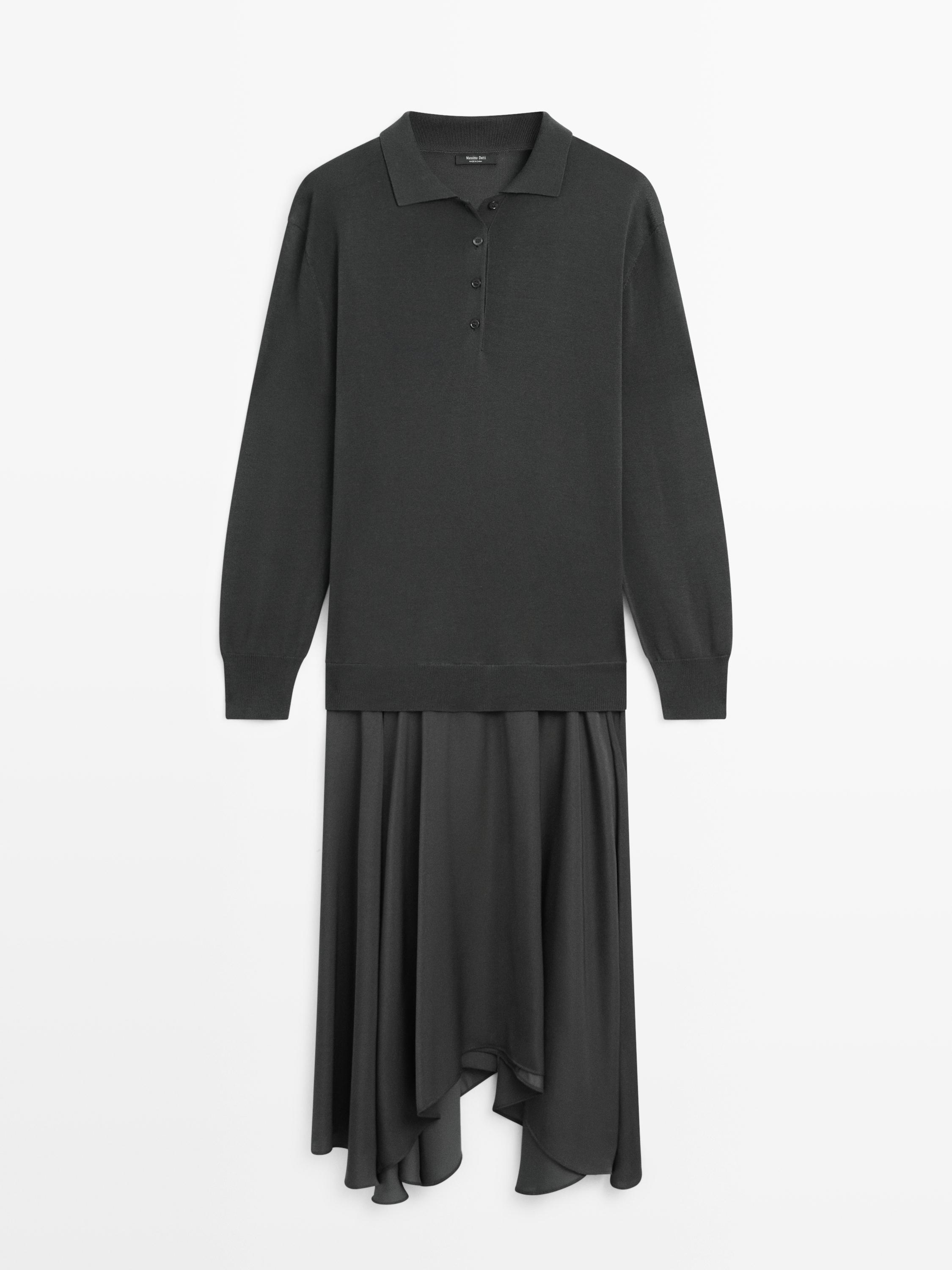 Contrast knit polo dress