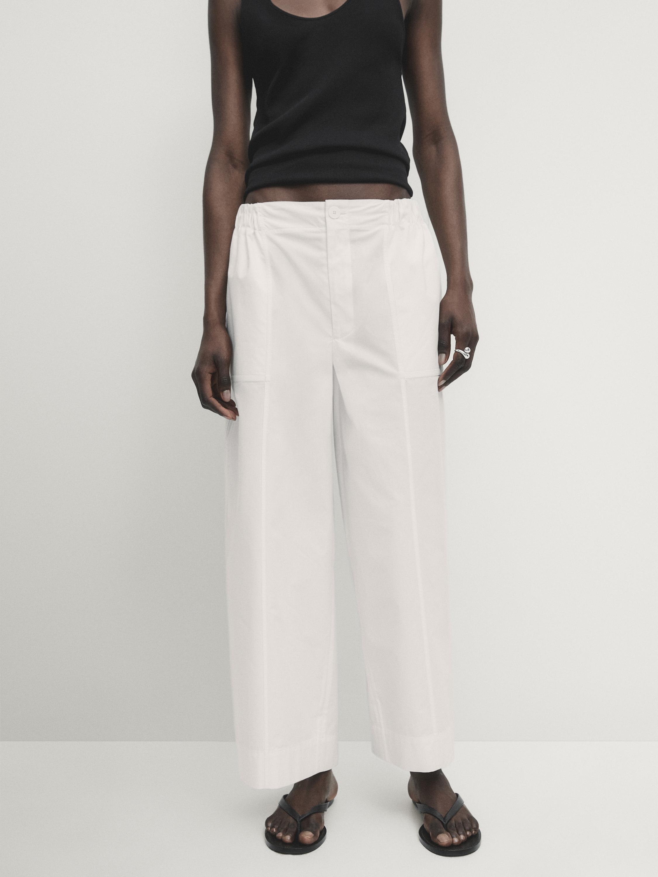 NWT. Massimo Dutti Off White High-Waist Split-Hem newest Trousers/Jeans. Size 6.