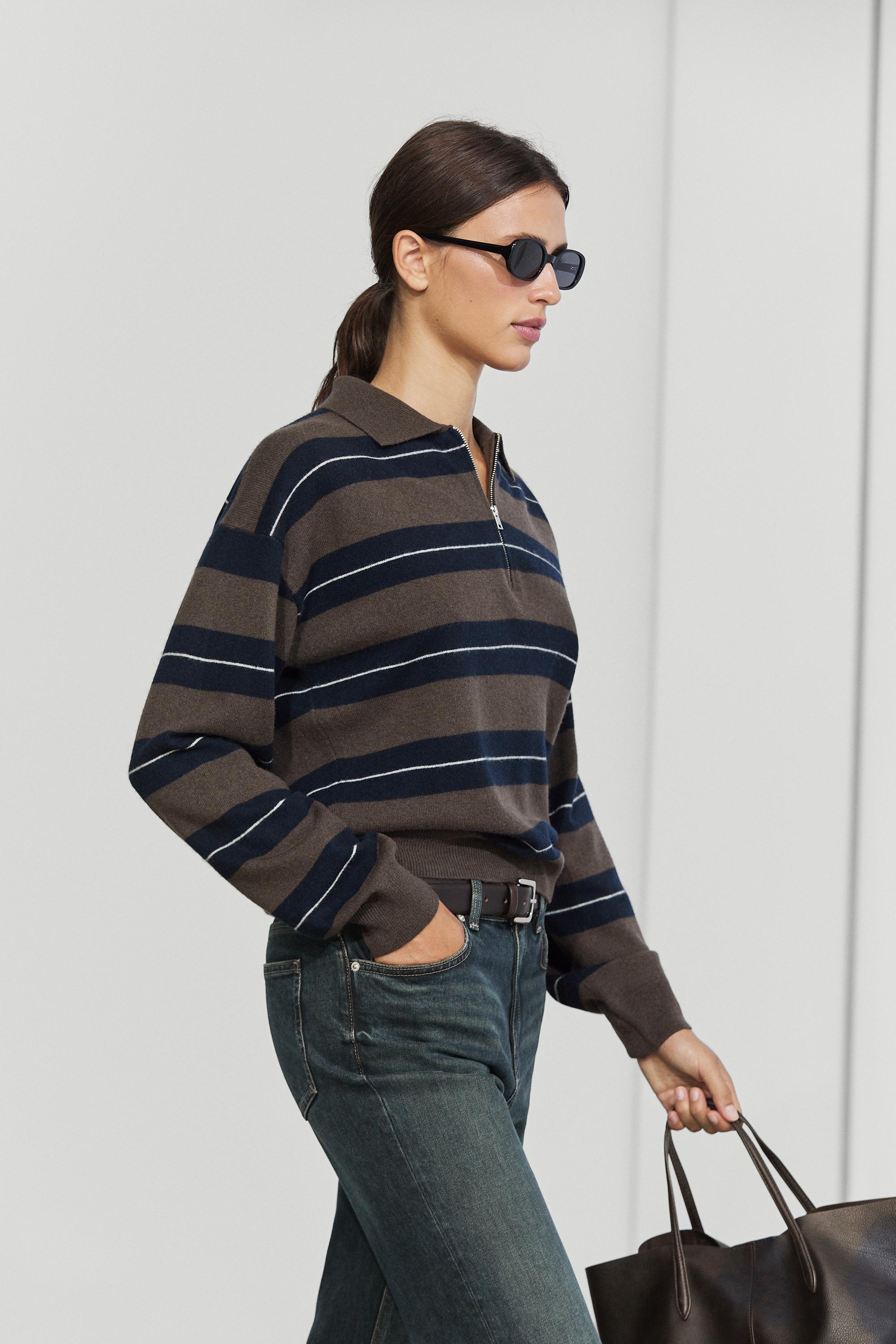 100% wool zip polo sweater