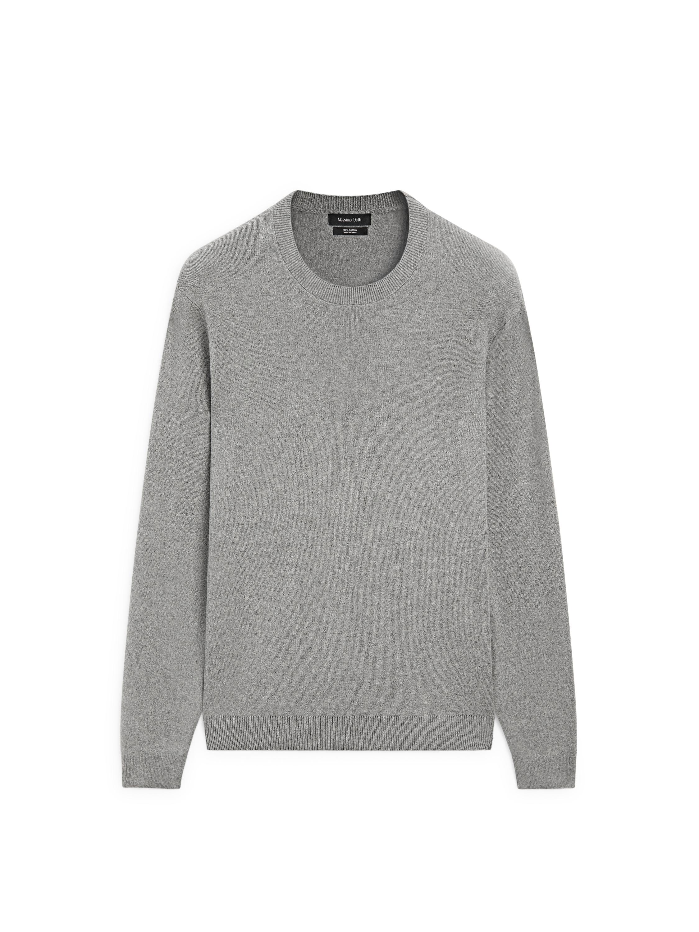Knit 100% cotton crew neck sweater — Medium Grey