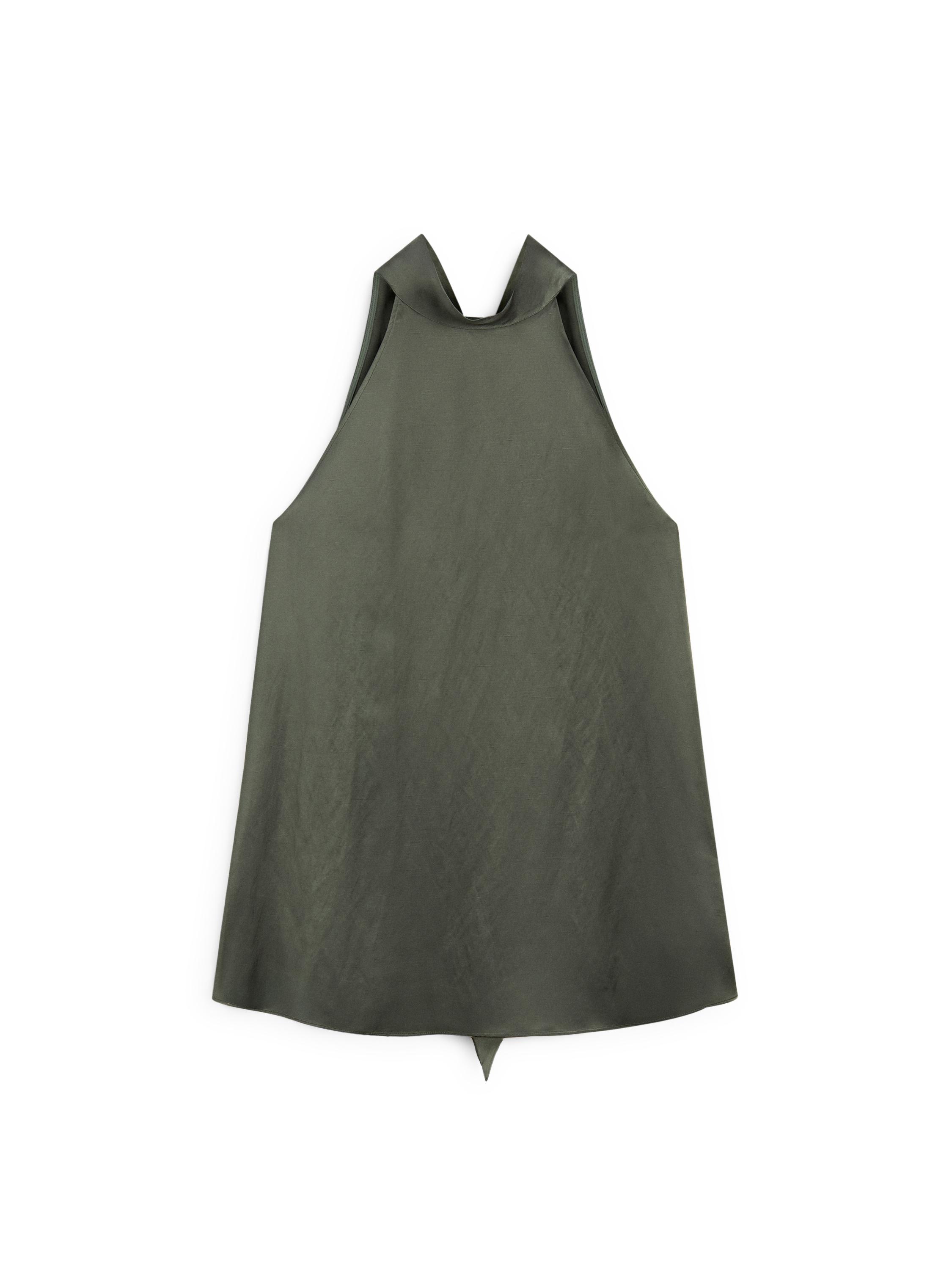 Satin halter top with tie detail — BLUISH GREEN