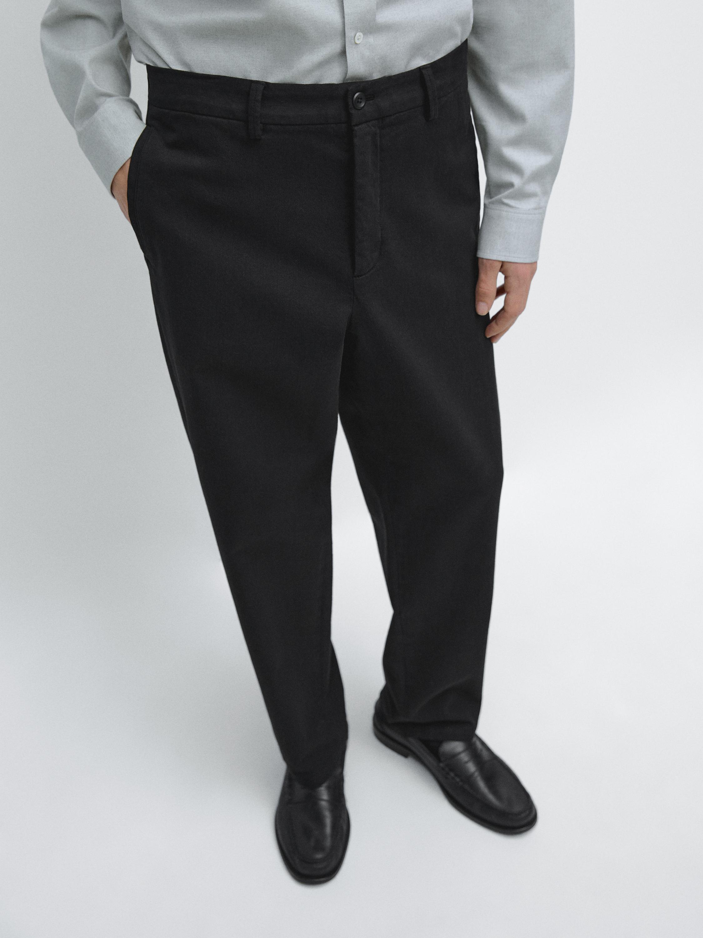 Cotton twill pants with elasticated waistband — BLACK