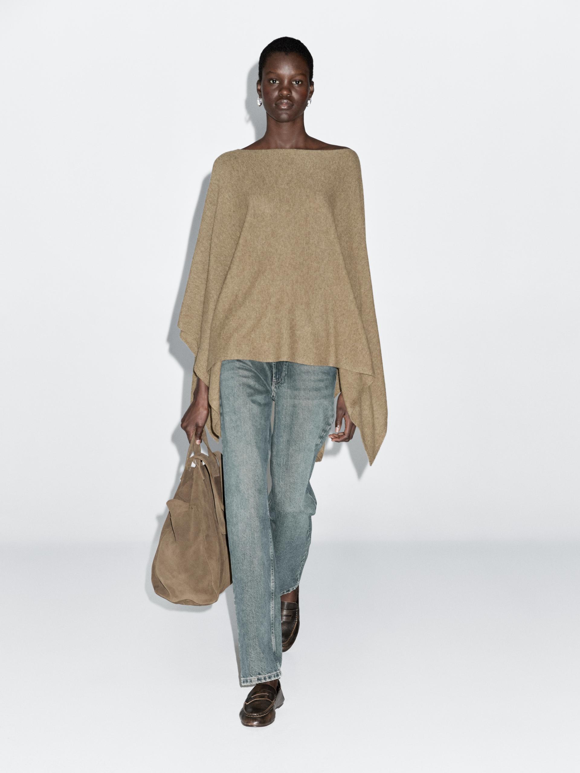 Mantella In Maglia Asimmetrica 100% Lana - Verdoso - M - Massimo Dutti - Femminile