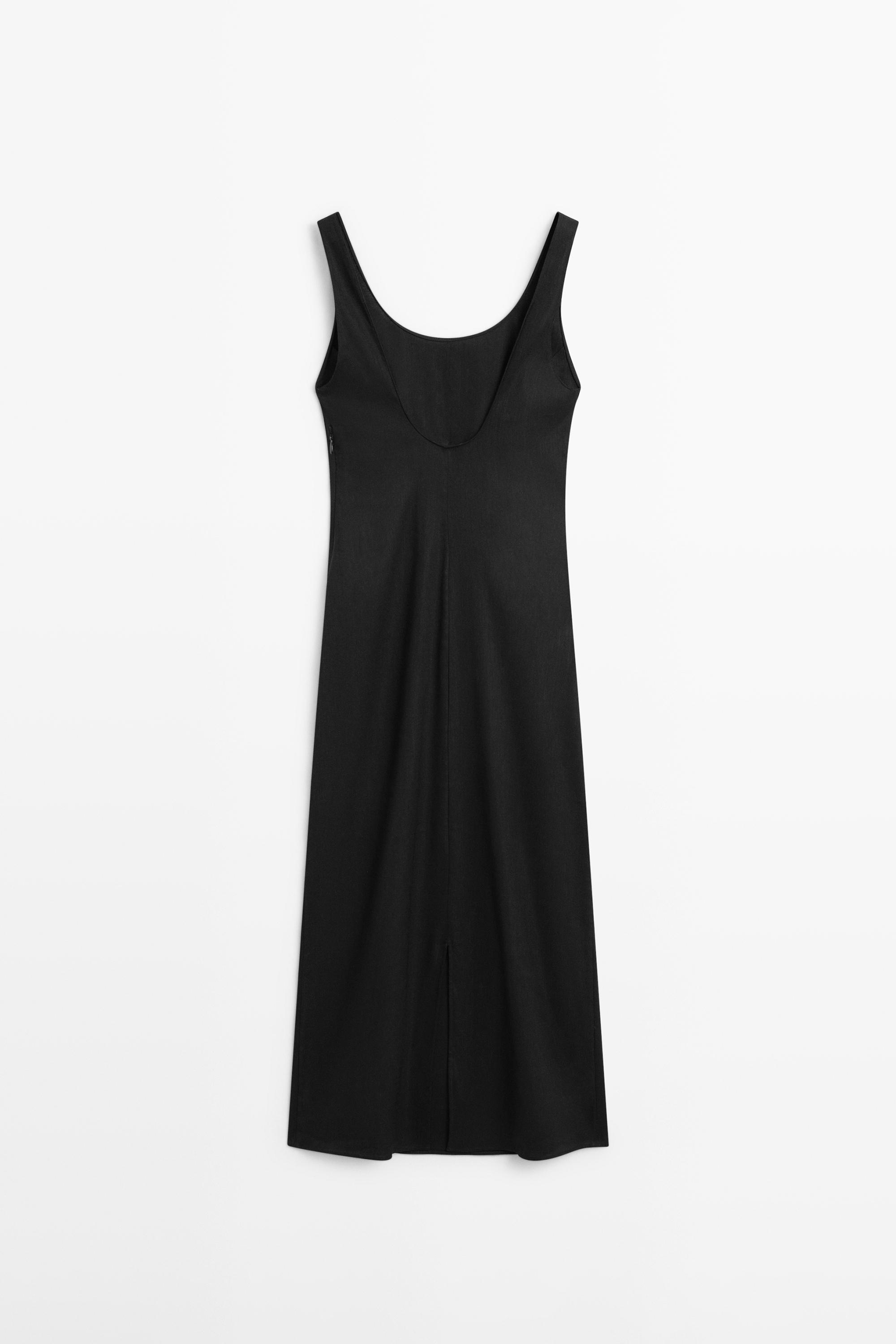 Flowing round neck midi dress — BLACK