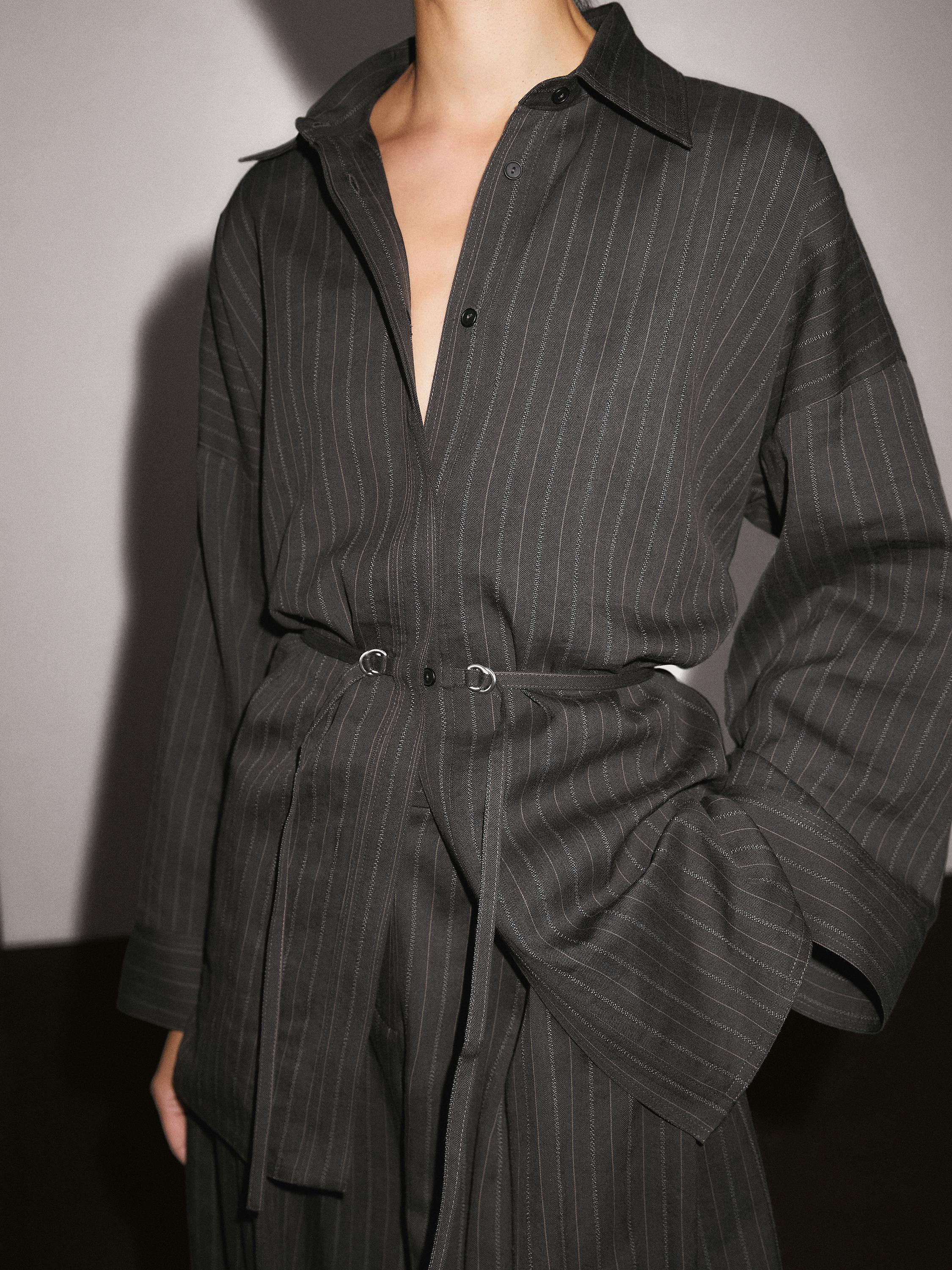 Striped overshirt with buckles