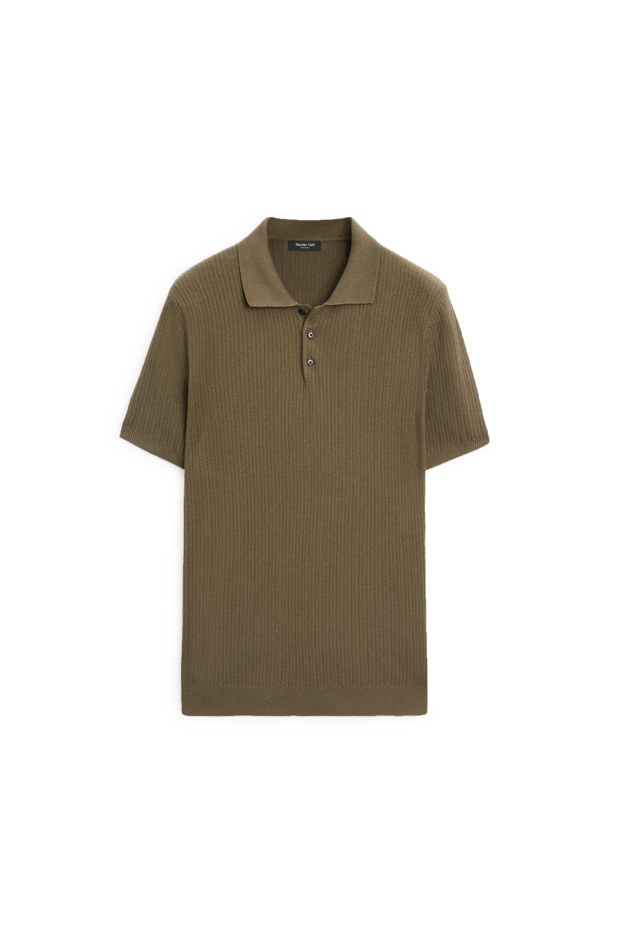 100% cotton textured knit polo sweater — KHAKI