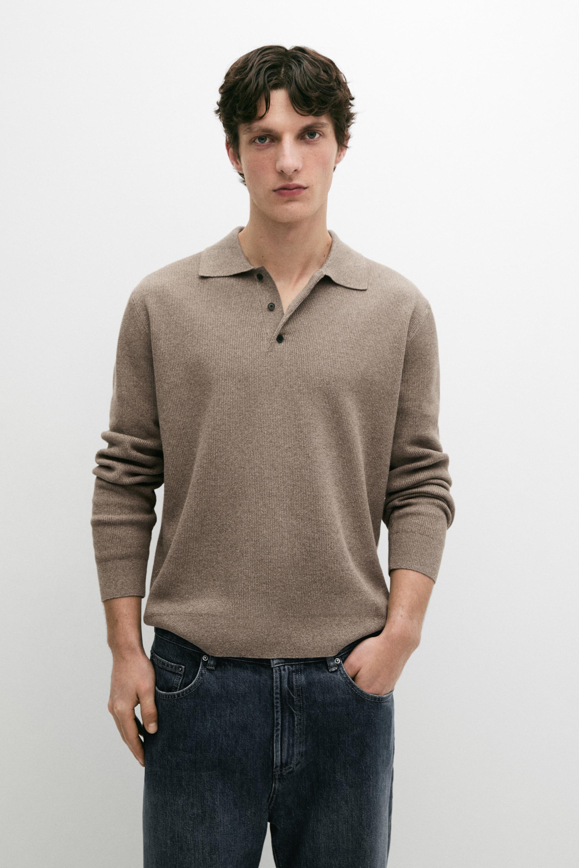 Cotton knit polo sweater with button details