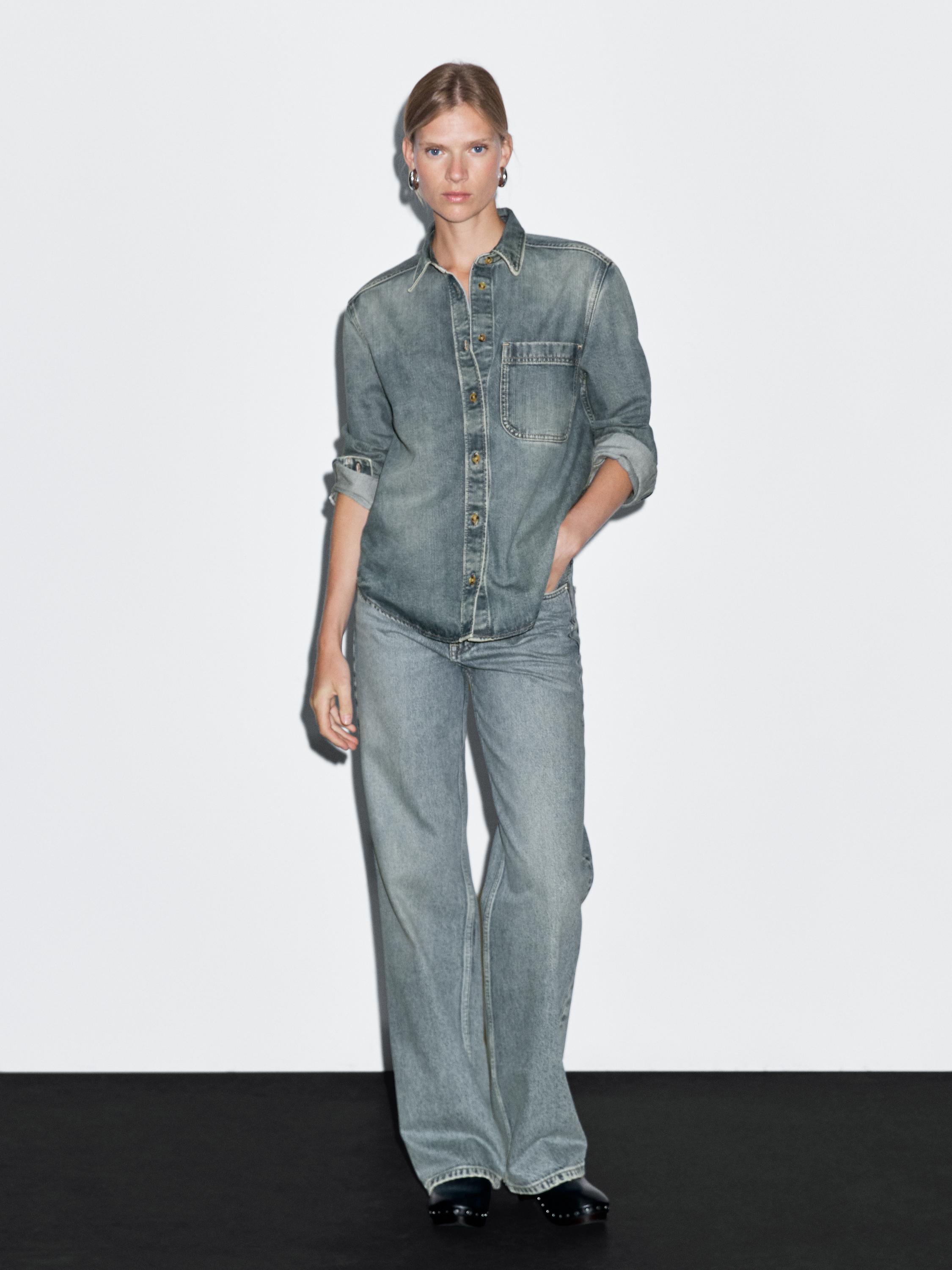 Jeans wide leg tiro alto