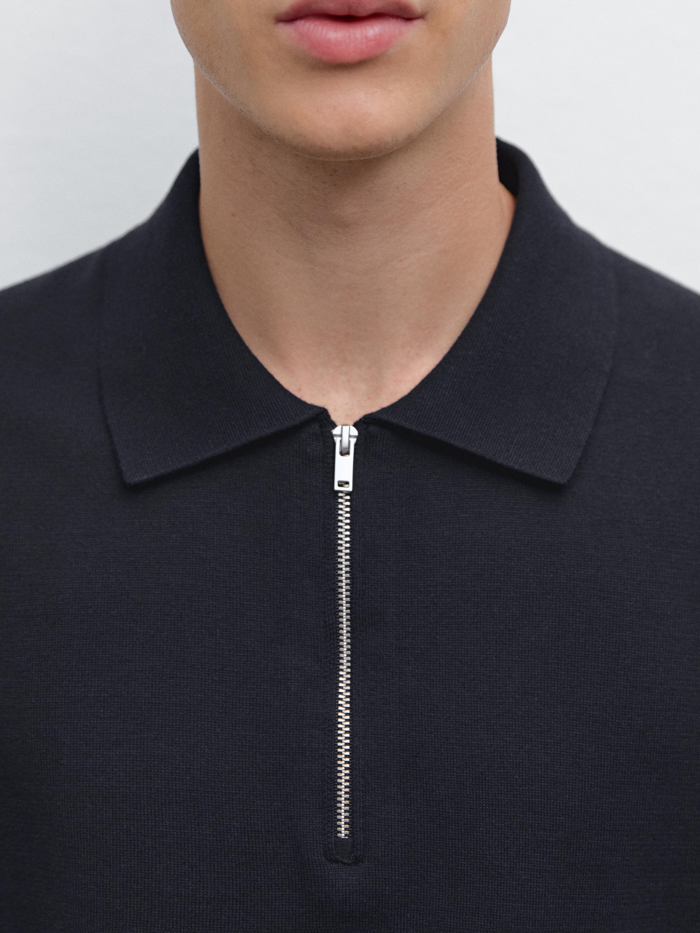 Cotton knit quarter-zip polo shirt