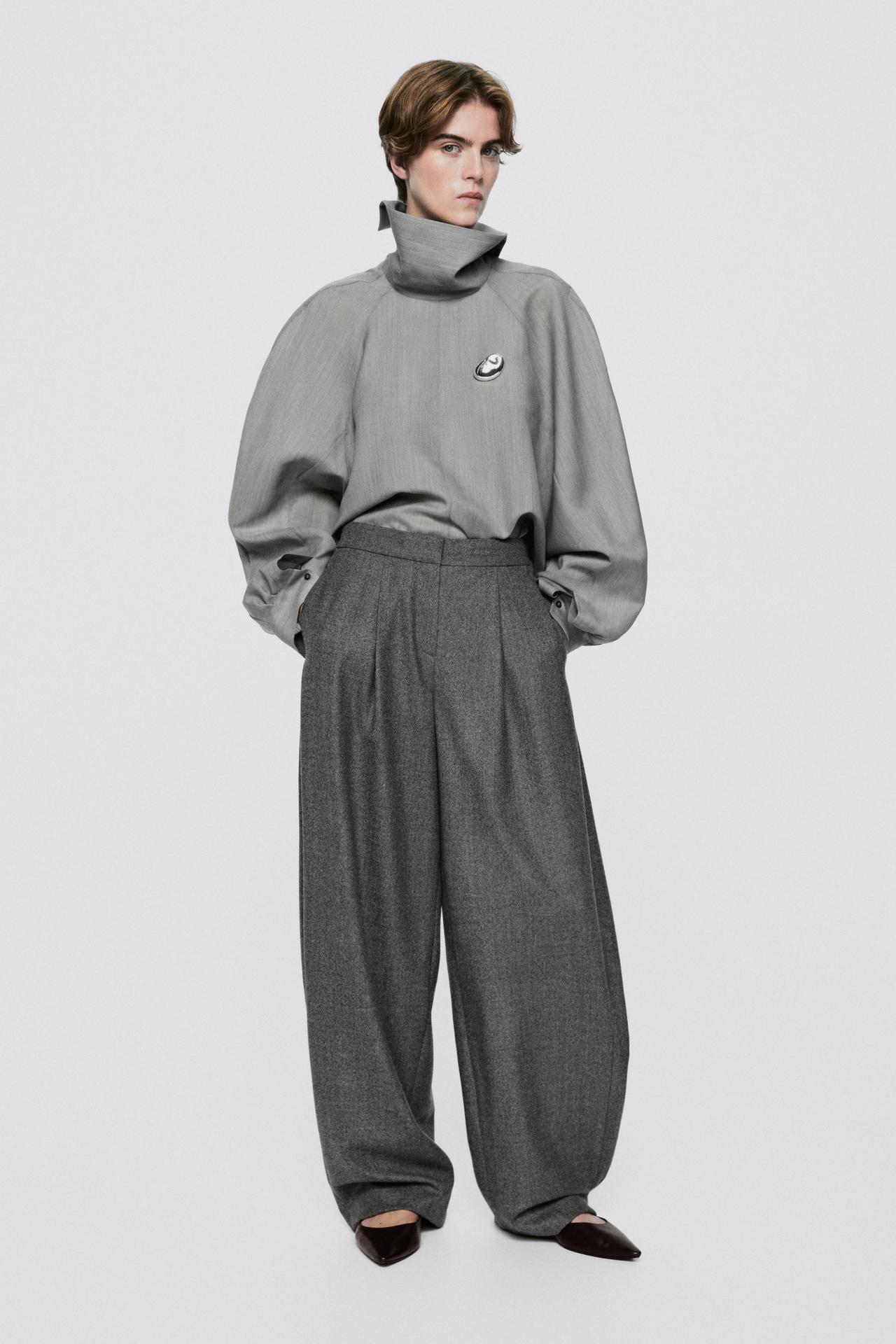 Voluminous wool-silk blend blouse - LIMITED EDITION — GREY