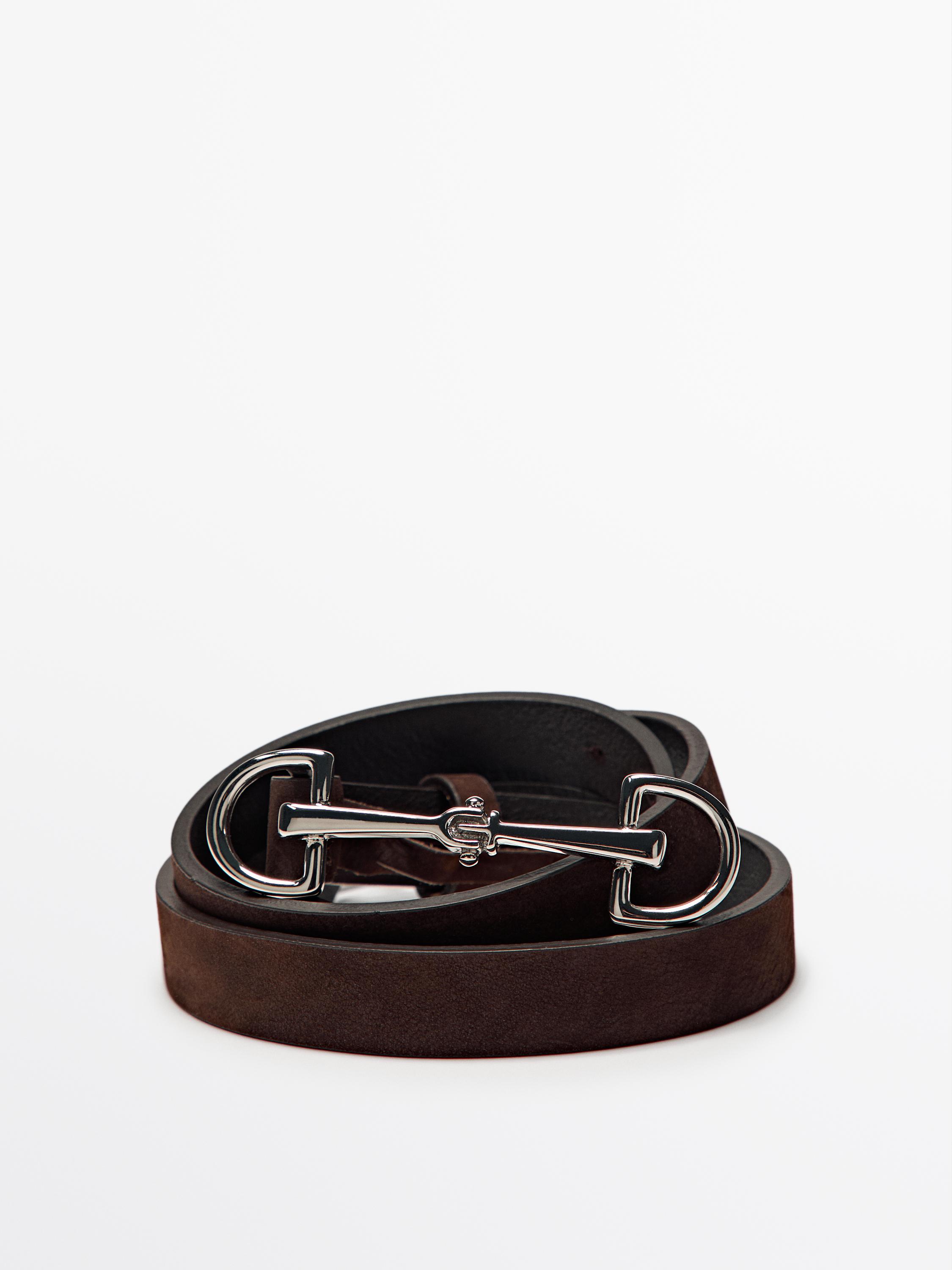 Nubuck leather equestrian belt — BROWN