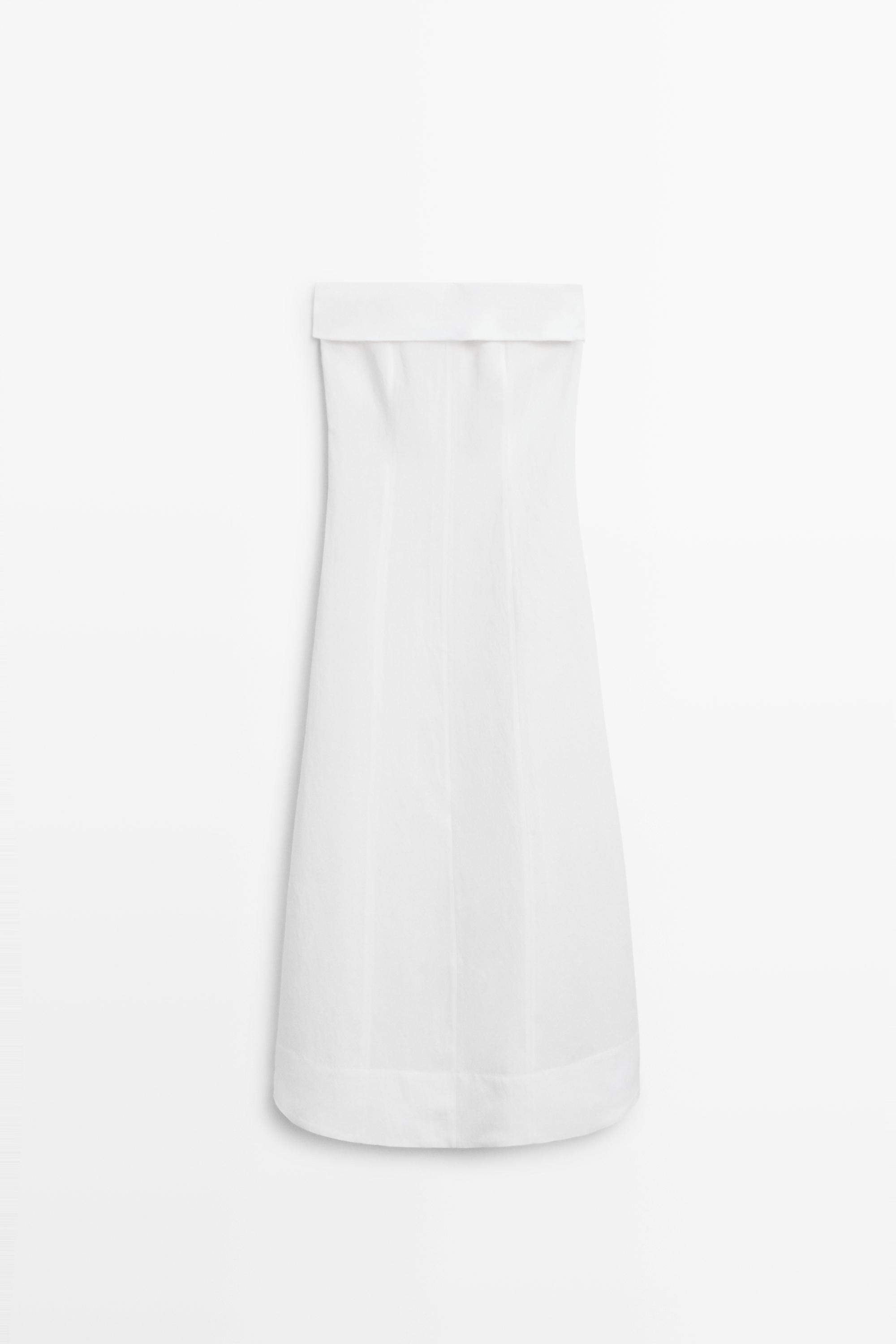 Linen strapless midi dress — WHITE