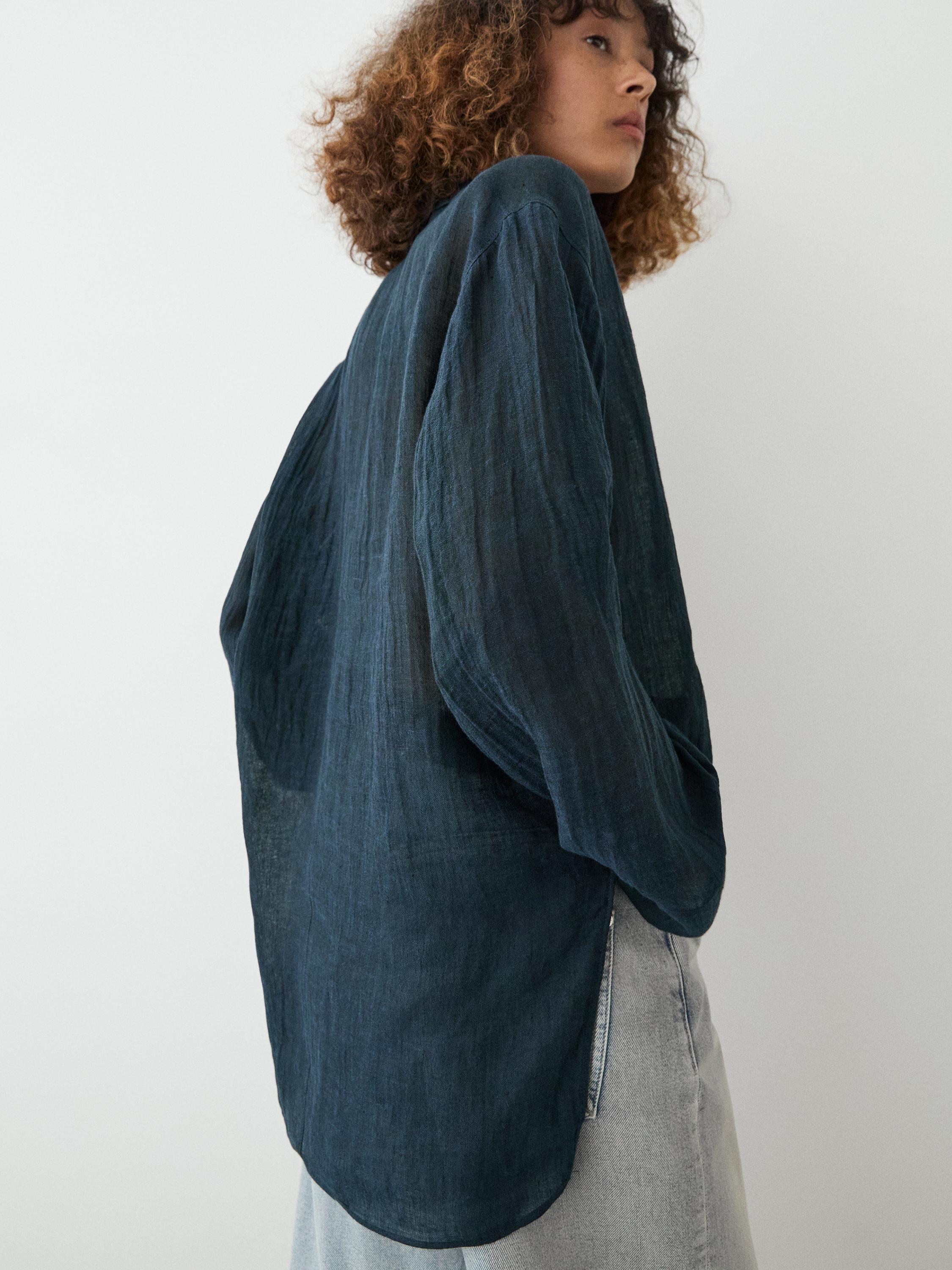 Blusa fluida cuello solapa 100% lino