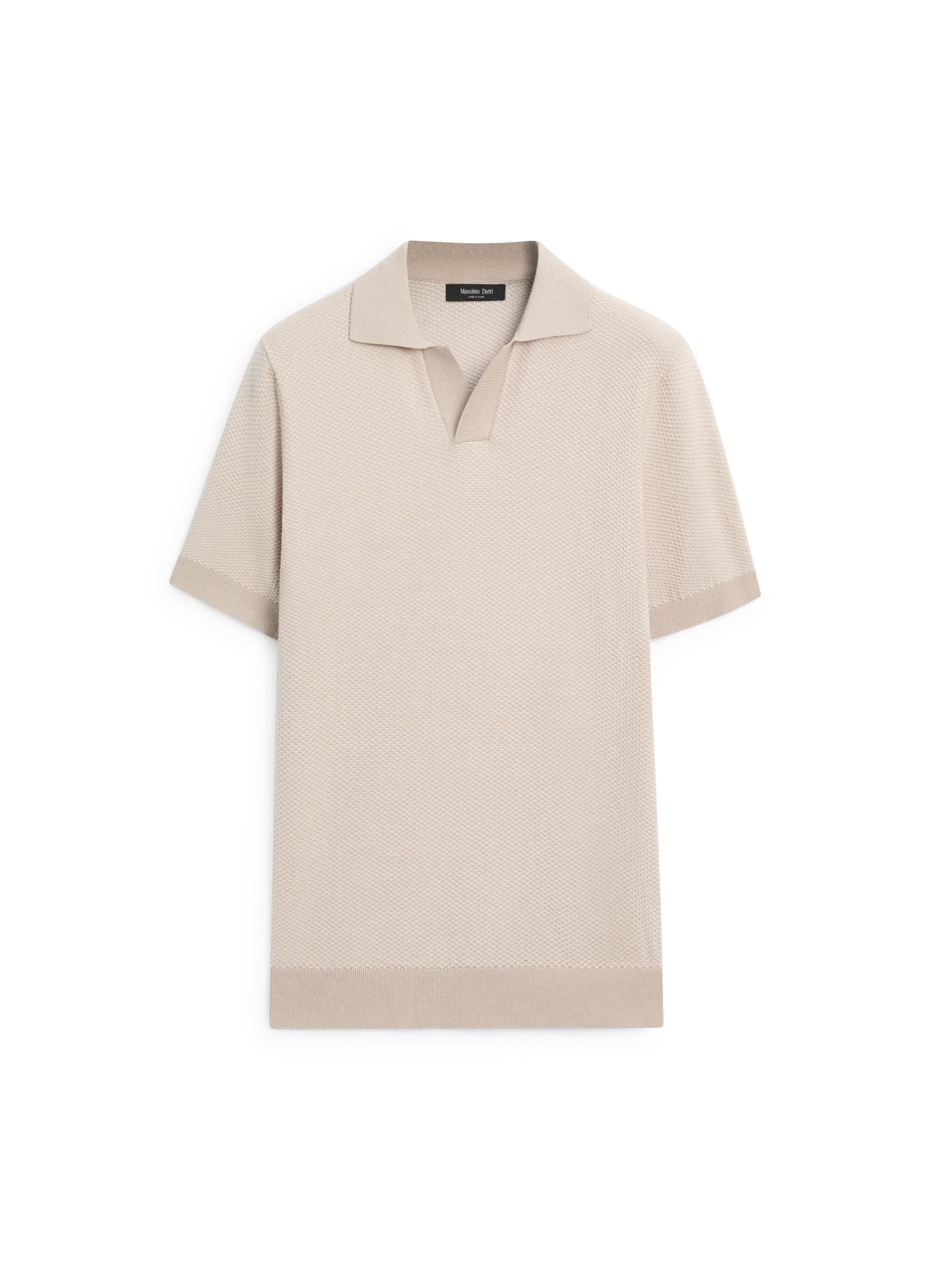100% cotton textured knit polo sweater — BEIGE
