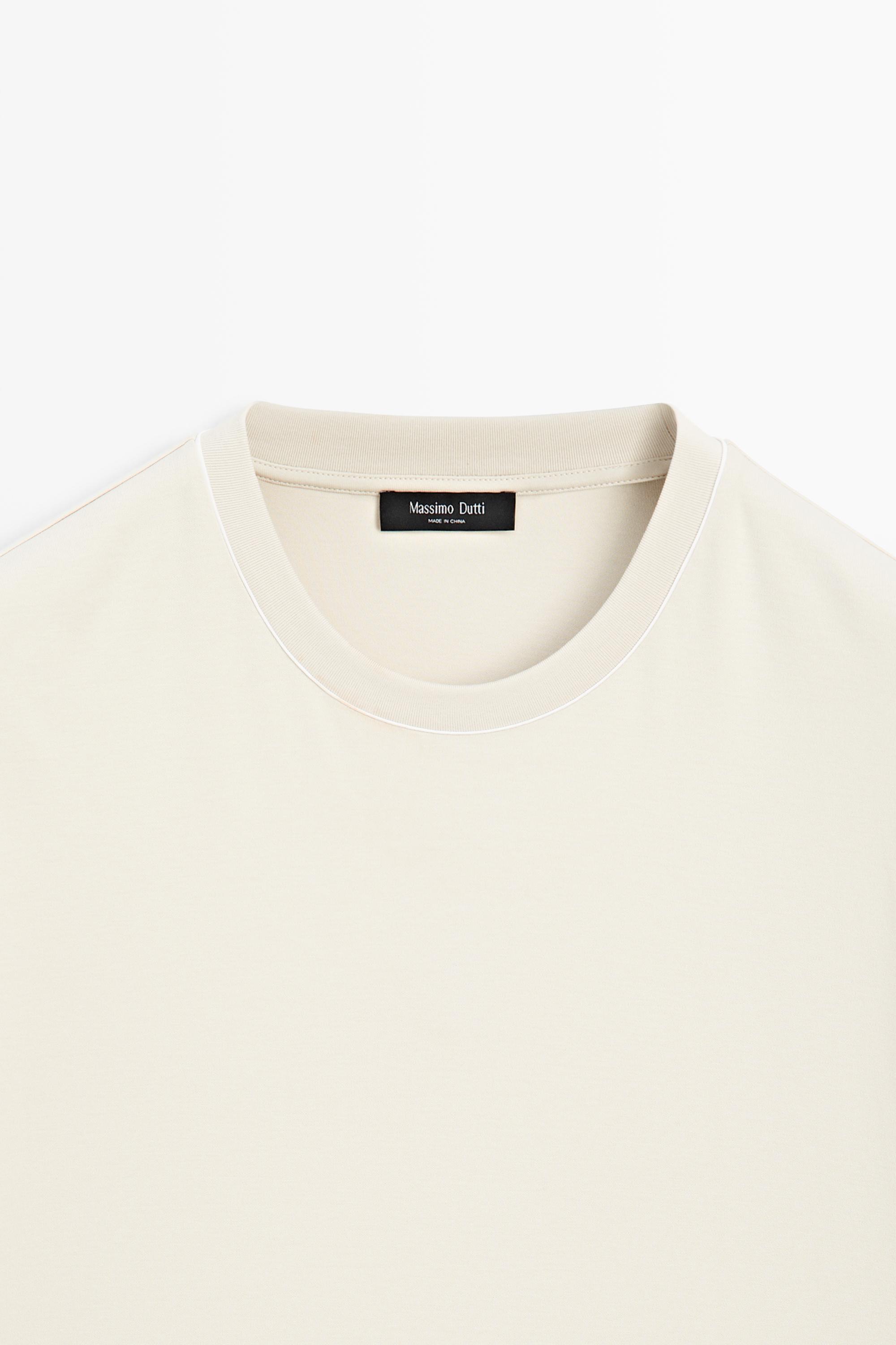 Contrast neck short sleeve T-shirt — PEARL GREY