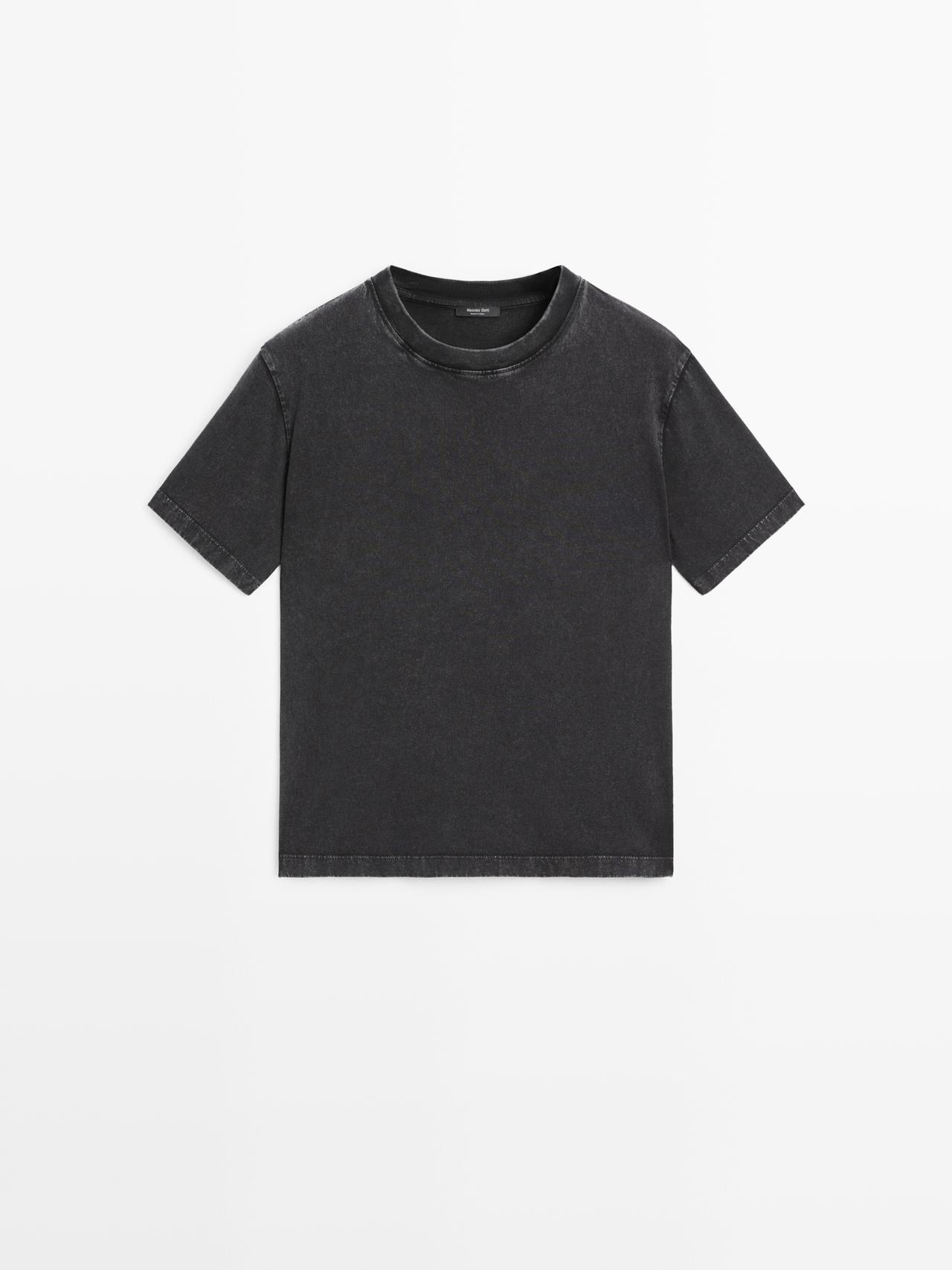 Massimo Dutti - Dame - Oversize T-Shirt Med Vintage Look - Koksgrå - L