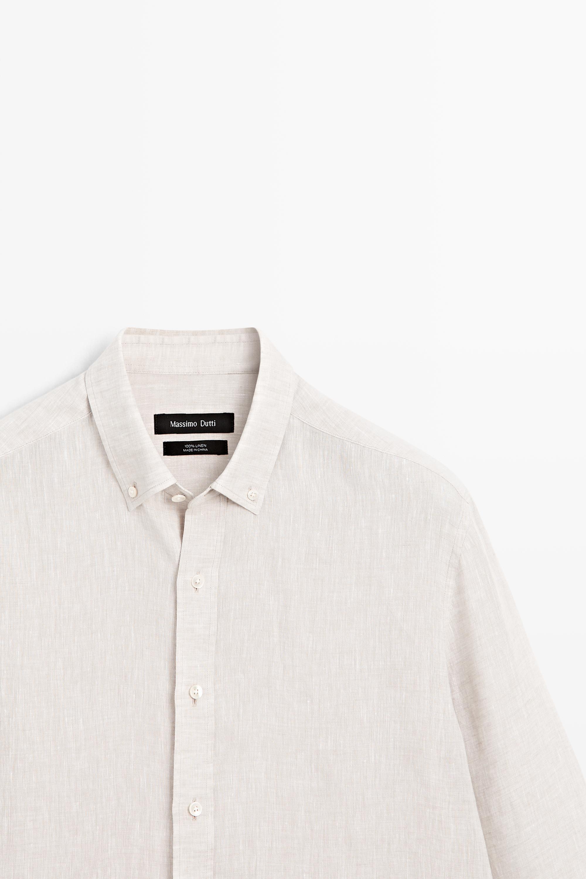 Regular fit 100% linen shirt — BEIGE