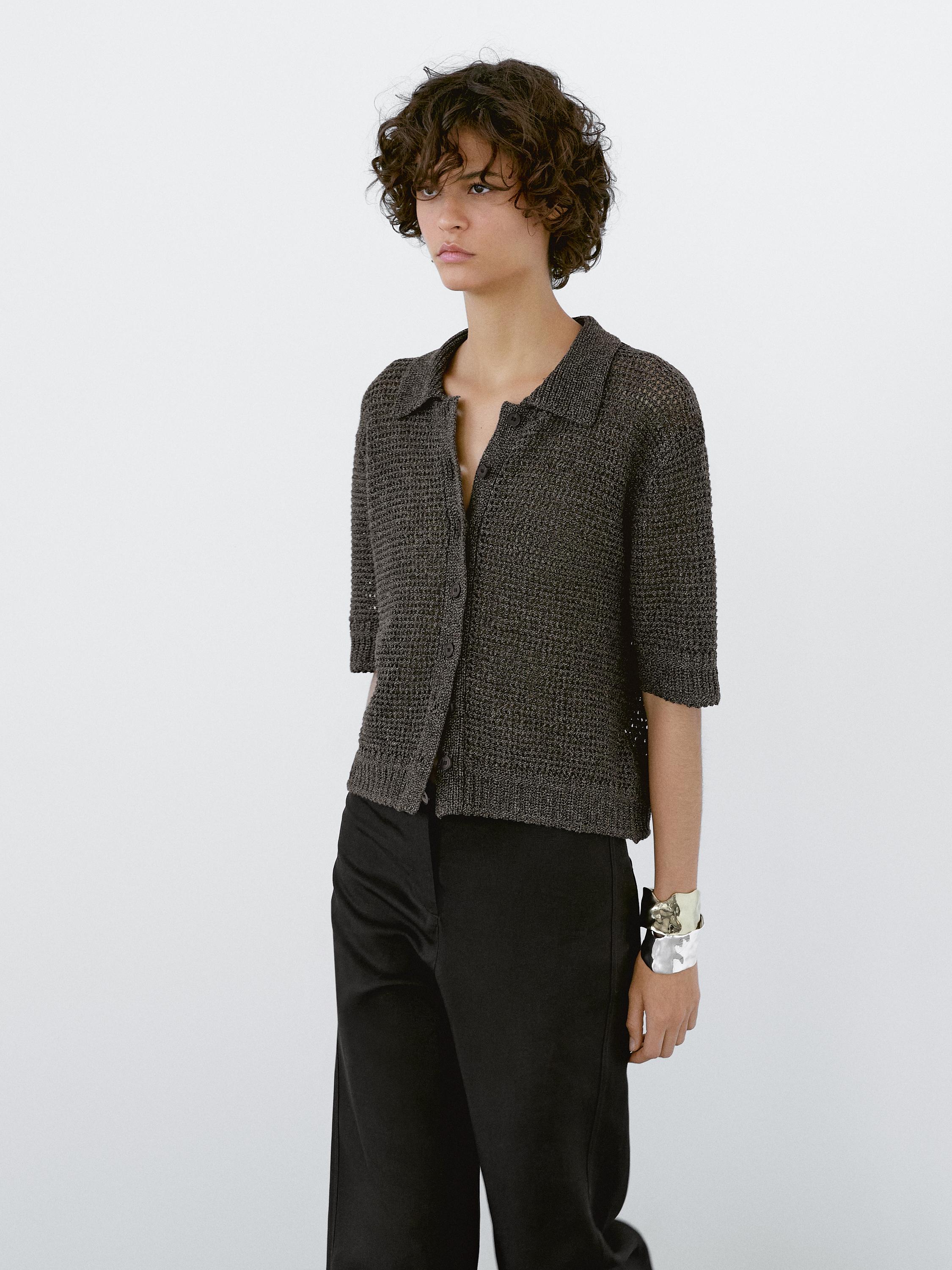 Cardigan mit lockerem Strickmuster und kurzen Ärmeln