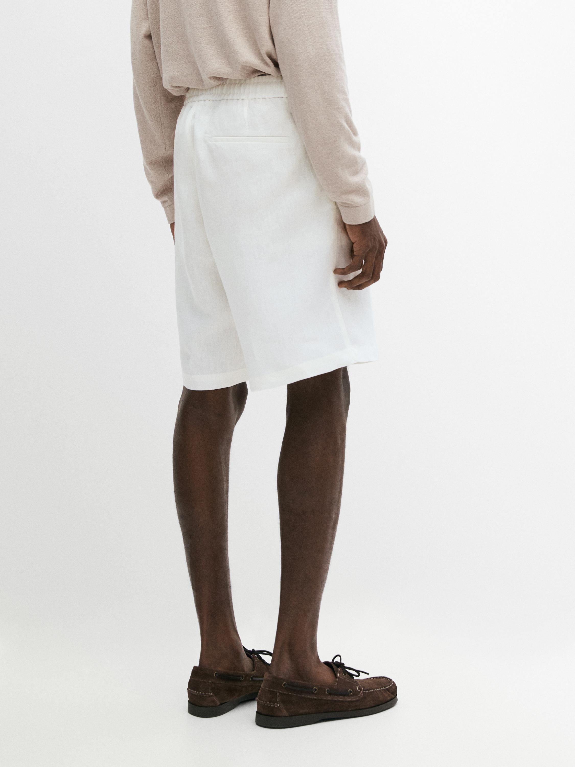 100% linen short Bermuda shorts — Off white