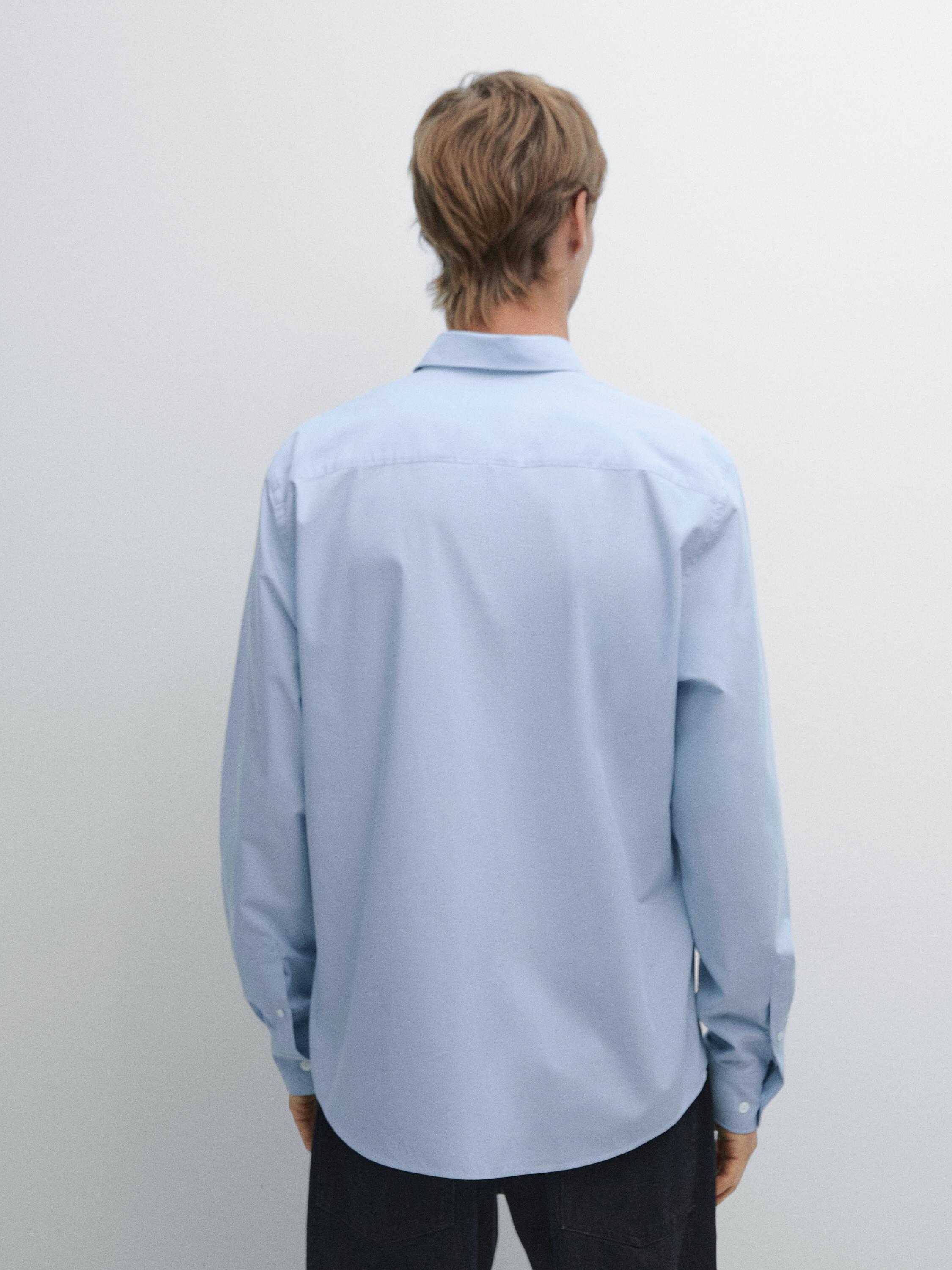 Regular fit striped poplin shirt — MEDIUM BLUE