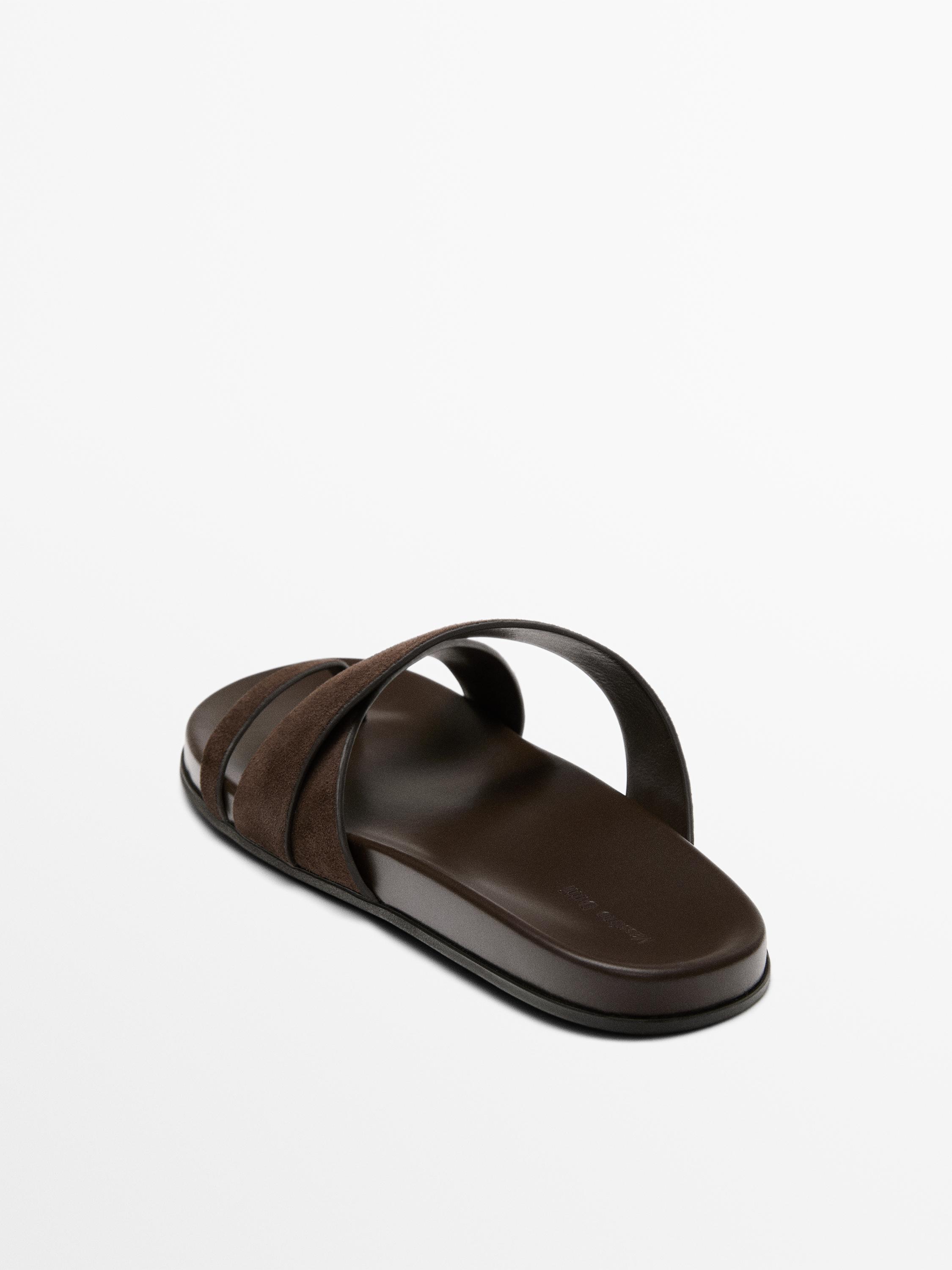 Leather strap sandals — BROWN