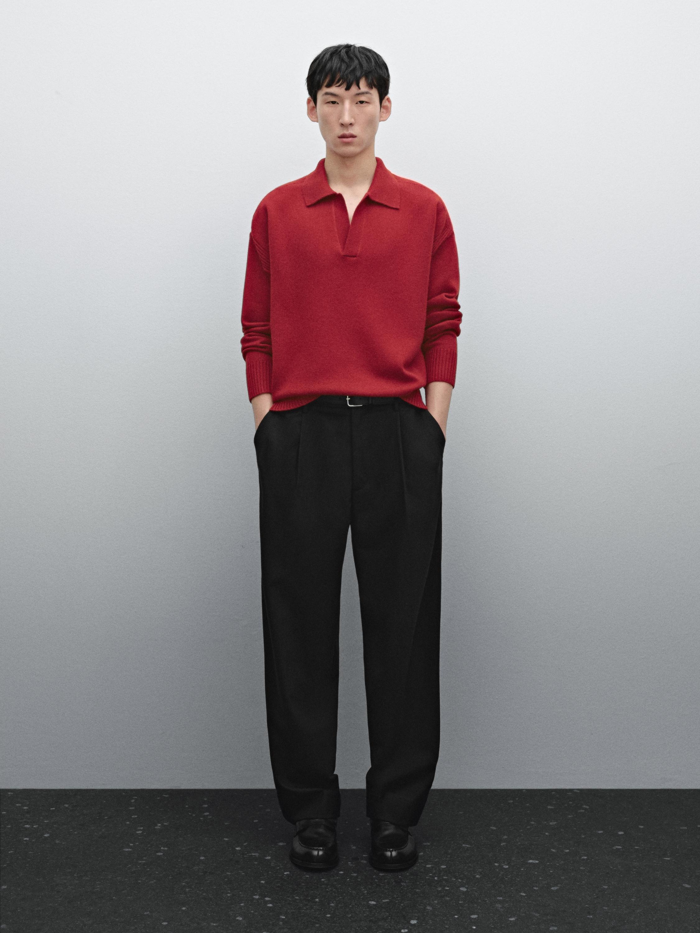 Jersey cuello polo mezcla lana · Rojo Fuer, Burdeos · Jerséis