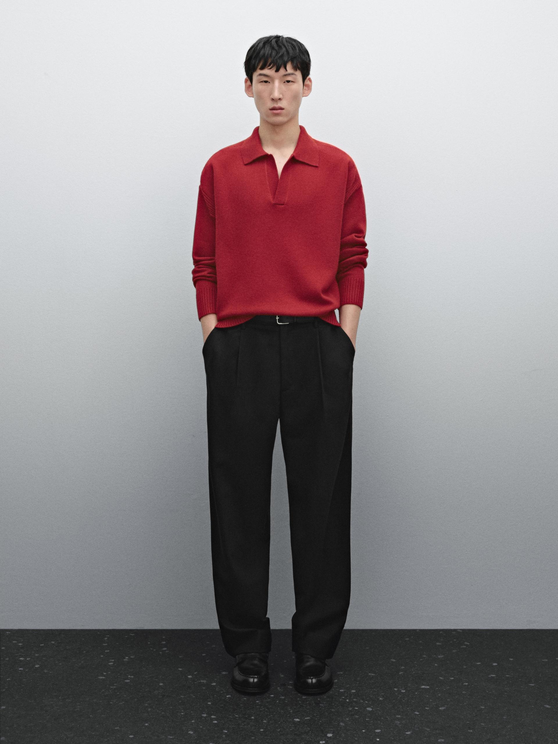 Maglia Con Collo A Polo In Misto Lana - Rosso Forte - M - Massimo Dutti - Maschile