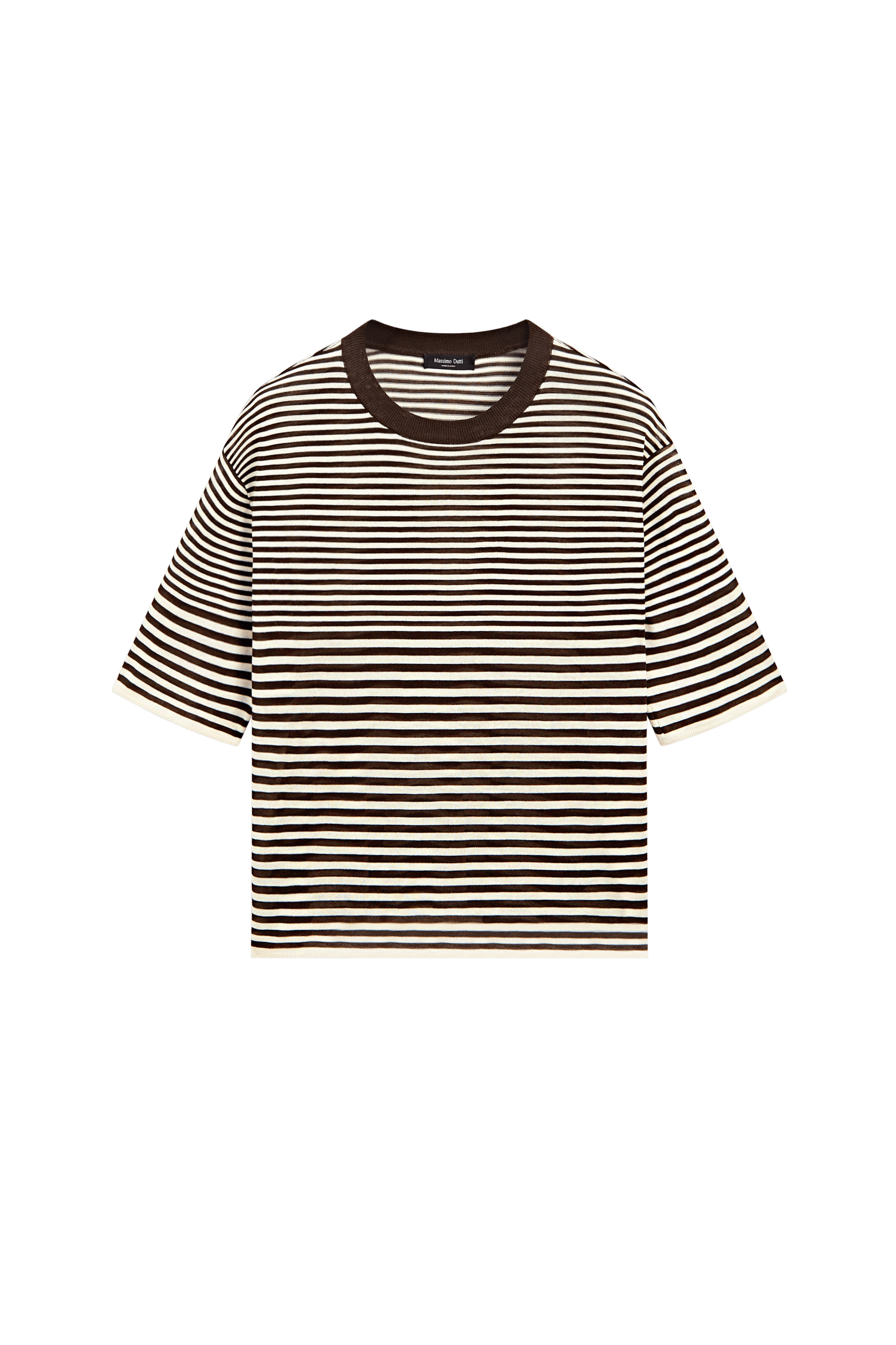 Massimo Dutti %100 pamuk çizgili kısa kollu t-shirt görsel 7