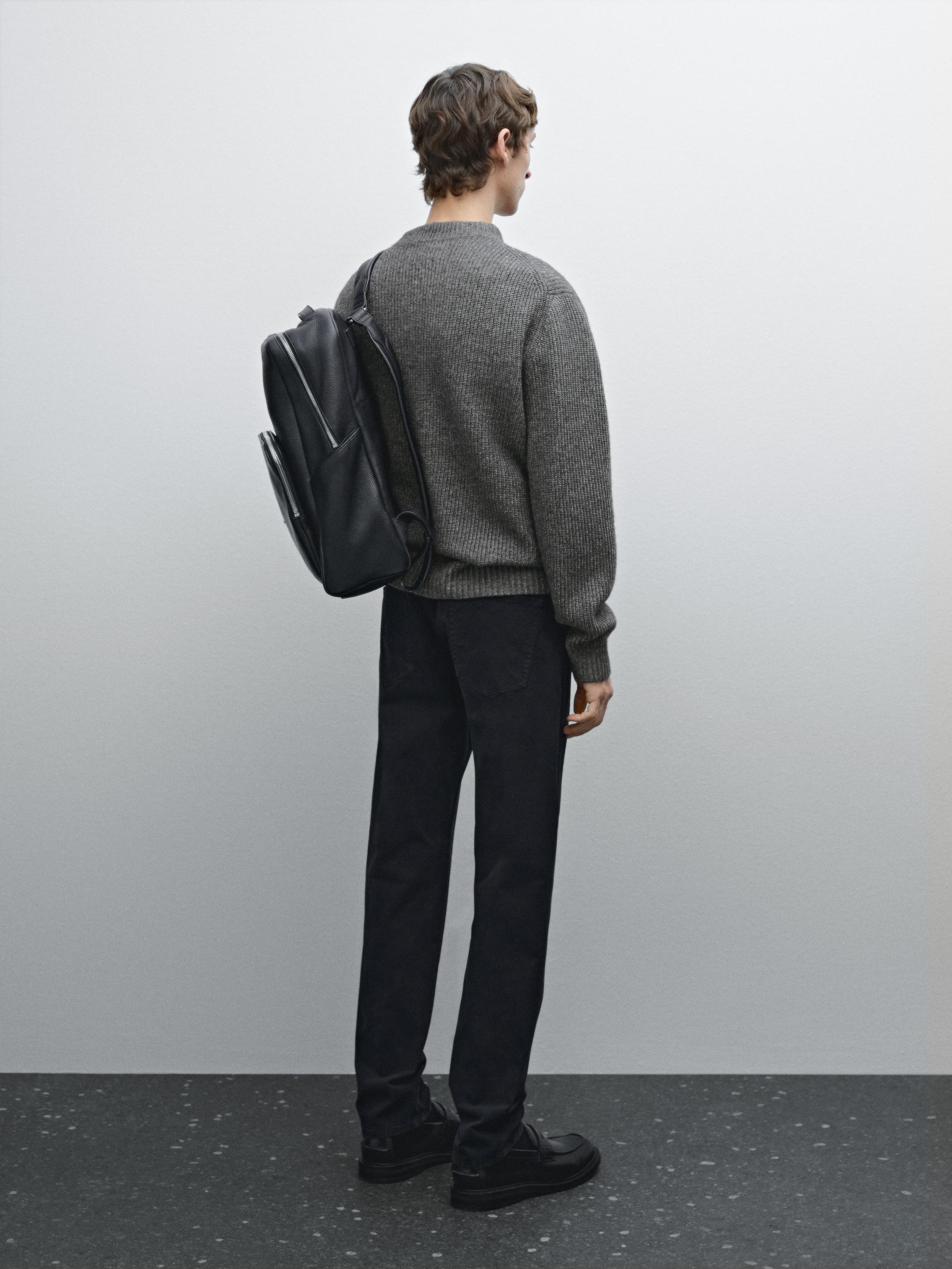 Slim fit cotton blend sateen denim trousers