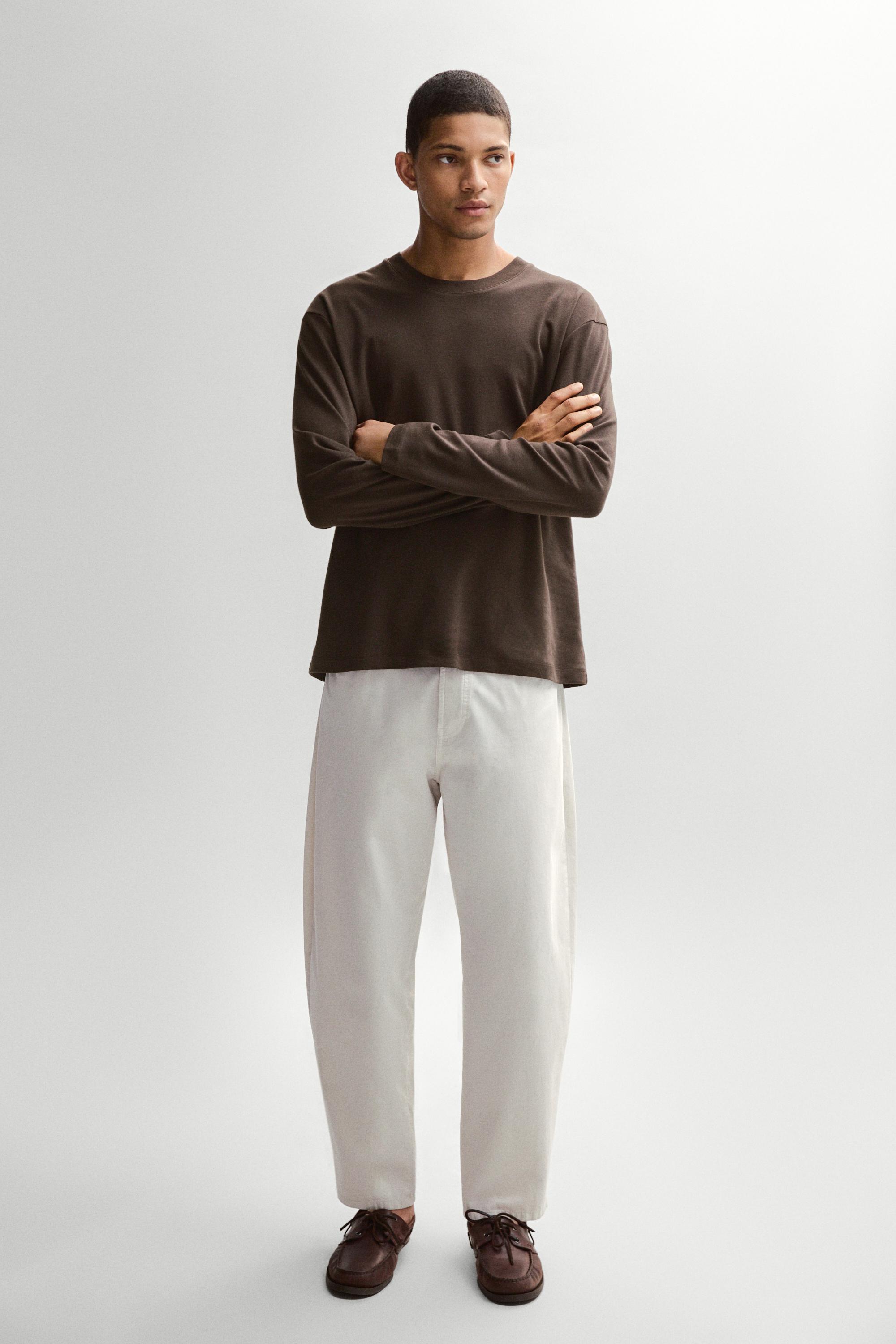 100% cotton long sleeve T-shirt — PALE OCHRE