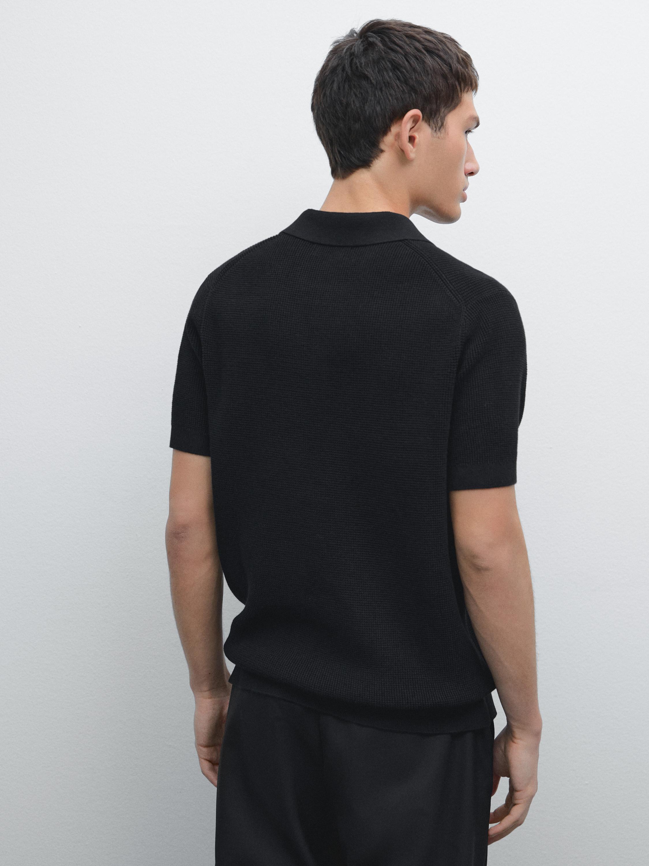 Textured cotton knit polo shirt