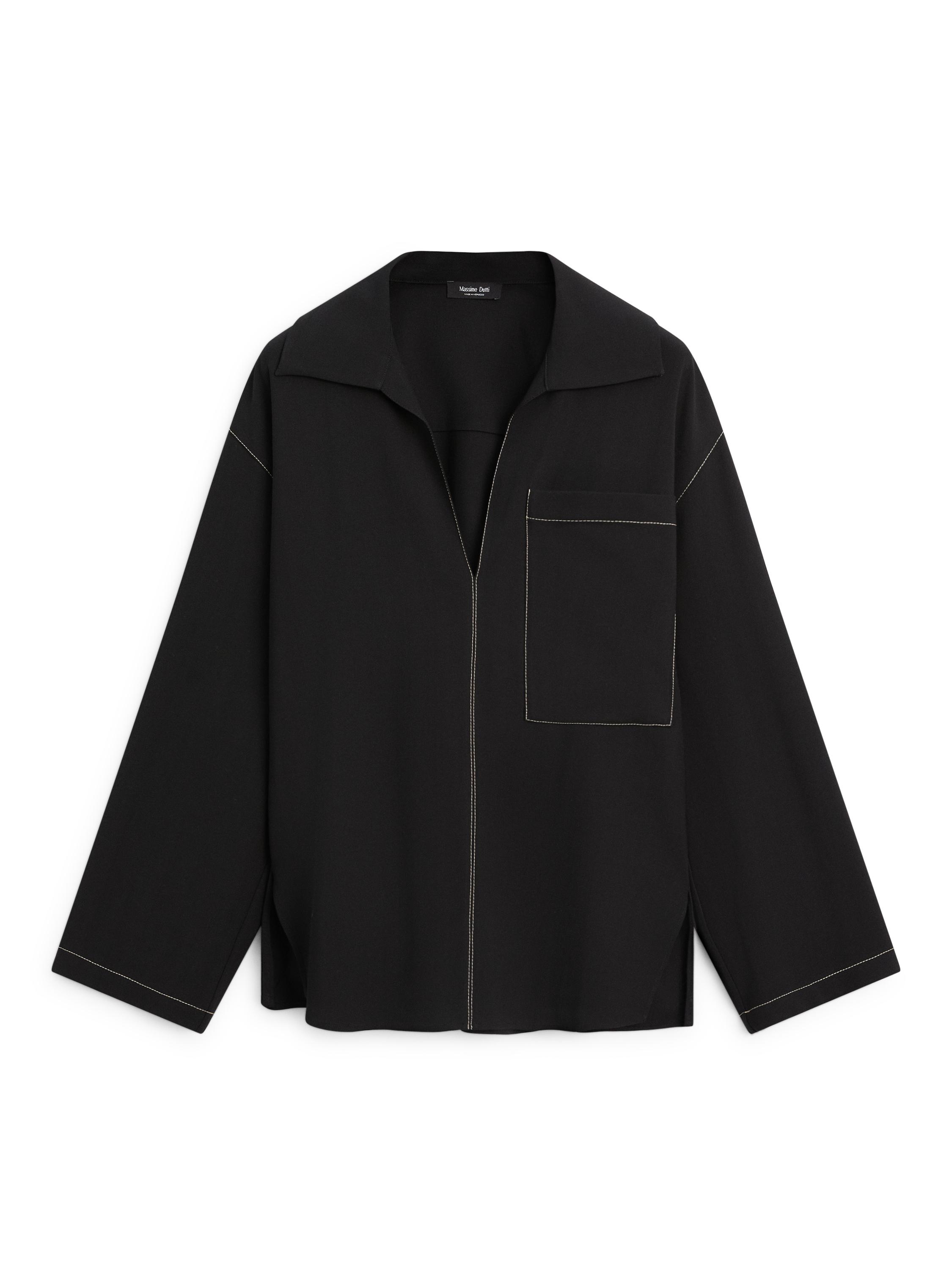 Flowing wool blend overshirt with pocket detail — BLACK