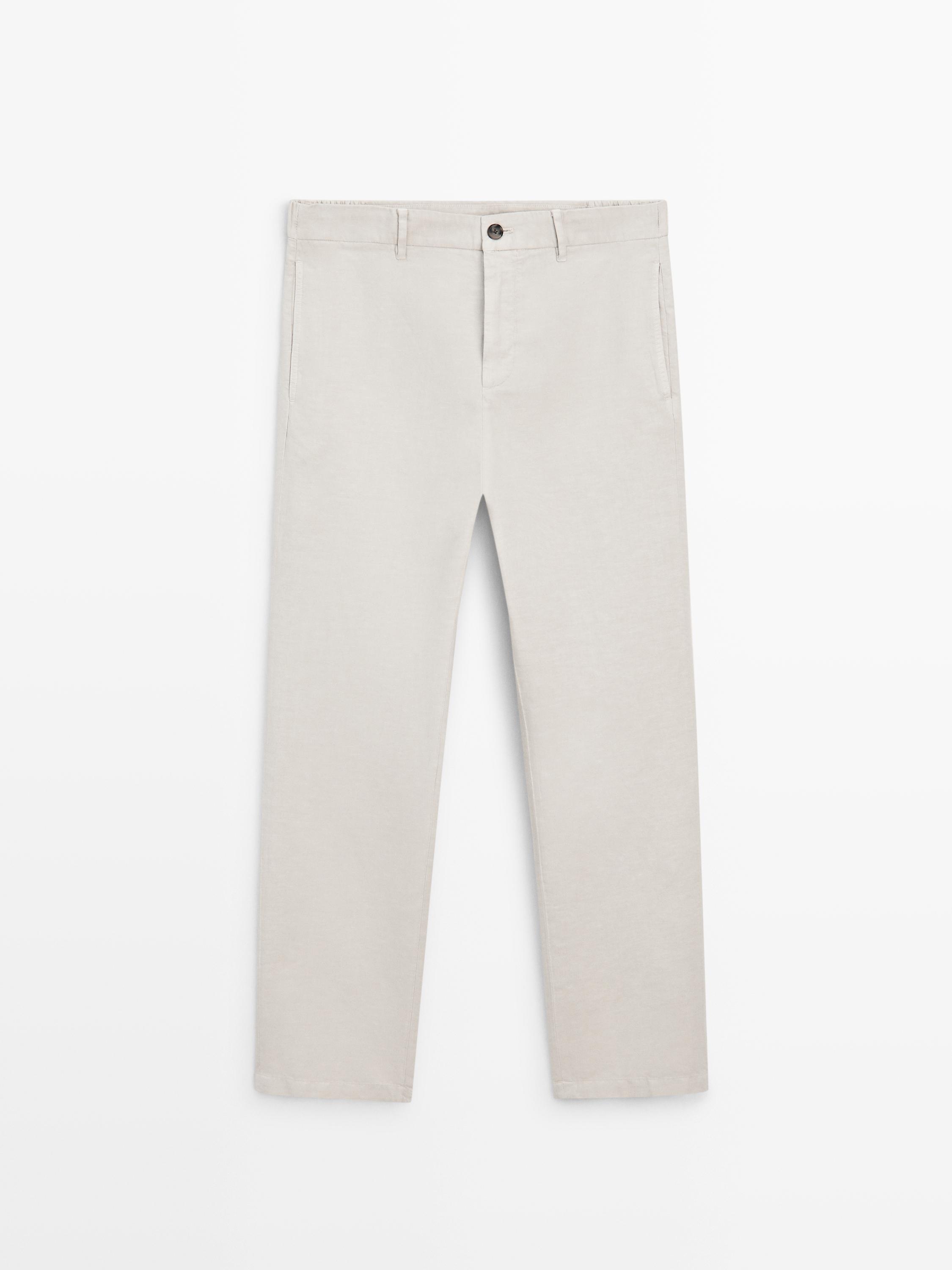 Linen blend tapered fit trousers