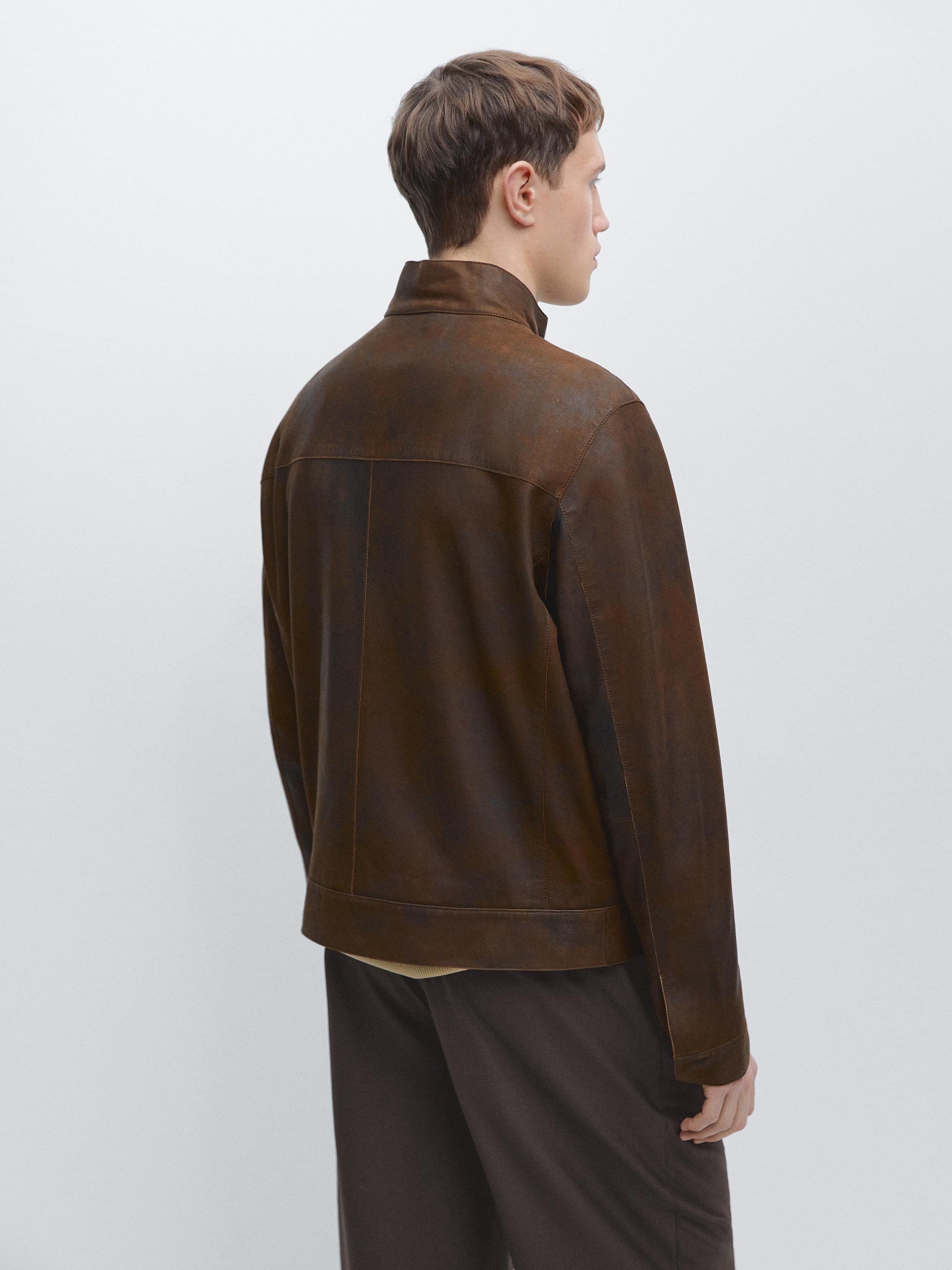 Napped suede leather jacket — BROWN
