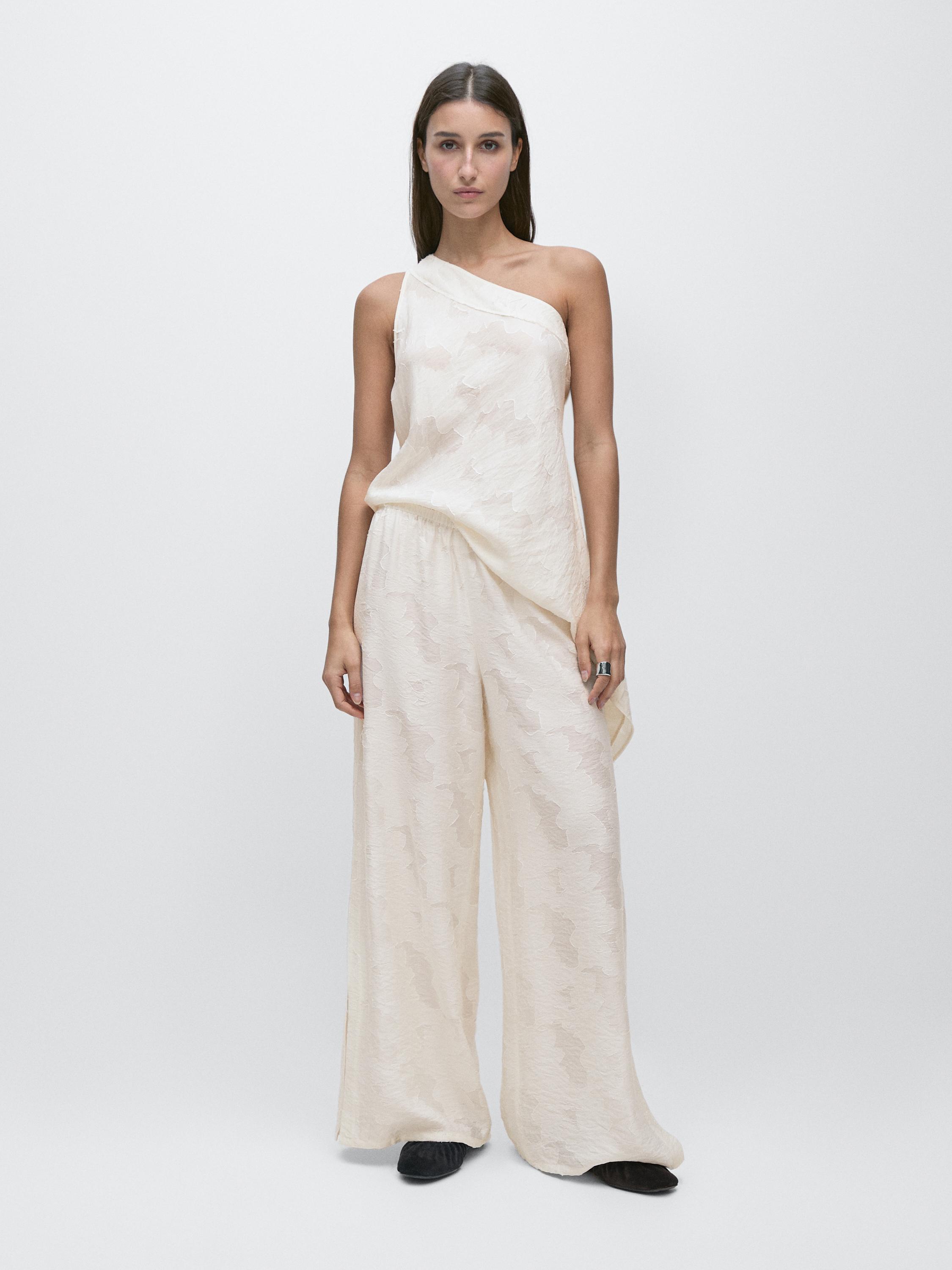 Flowing stretch trousers with fabric detail — WHITE