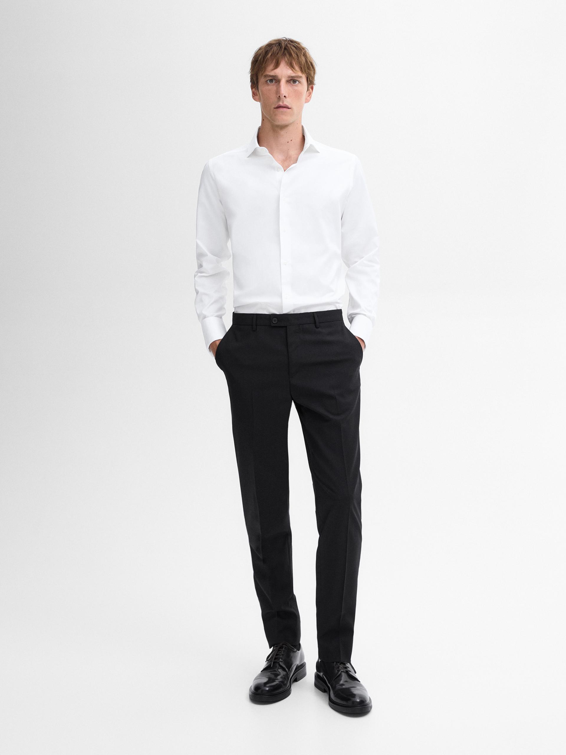 Camicia Slim Fit Con Doppio Polsino In Cotone - Bianco - 39 - Massimo Dutti - Maschile