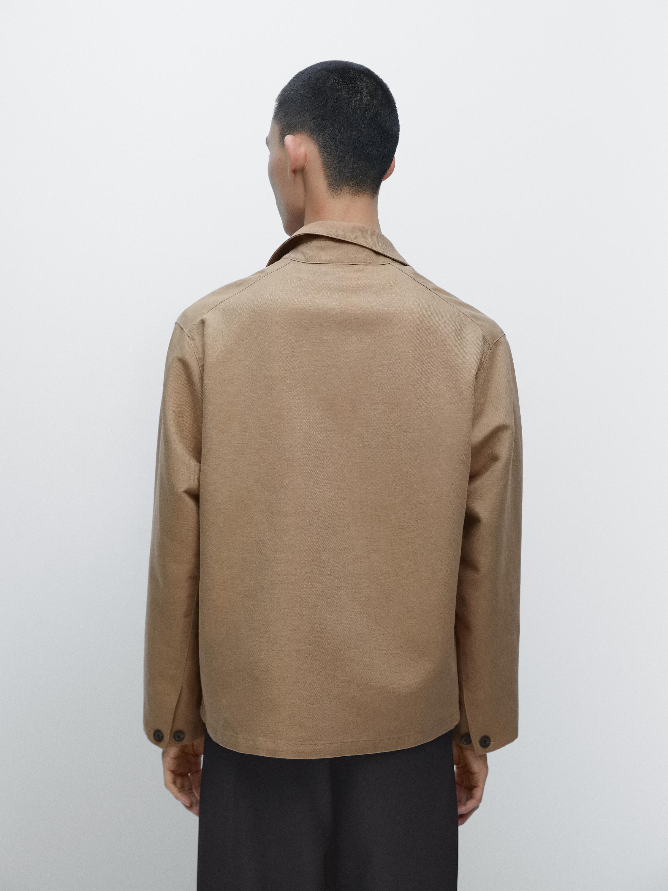 Linen blend jacket with pocket details — BEIGE
