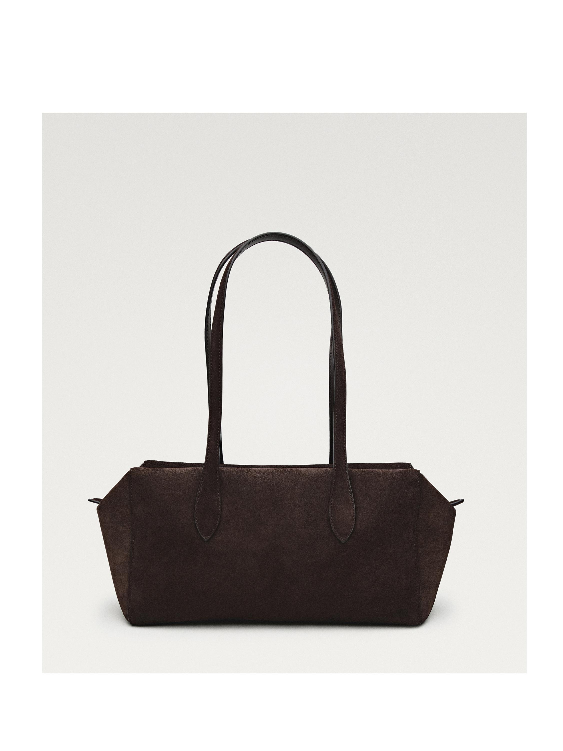 Split leather west satchel bag — BROWN