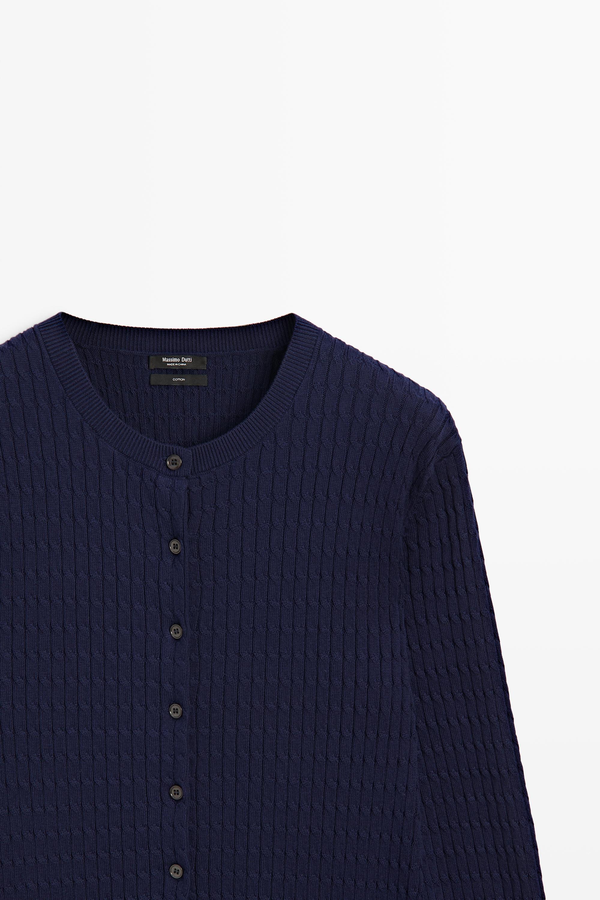 100% cotton braided knit cardigan — DEEP BLUE
