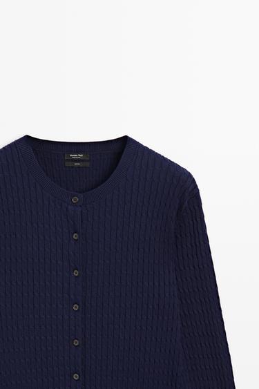100% cotton braided knit cardigan — DEEP BLUE 4