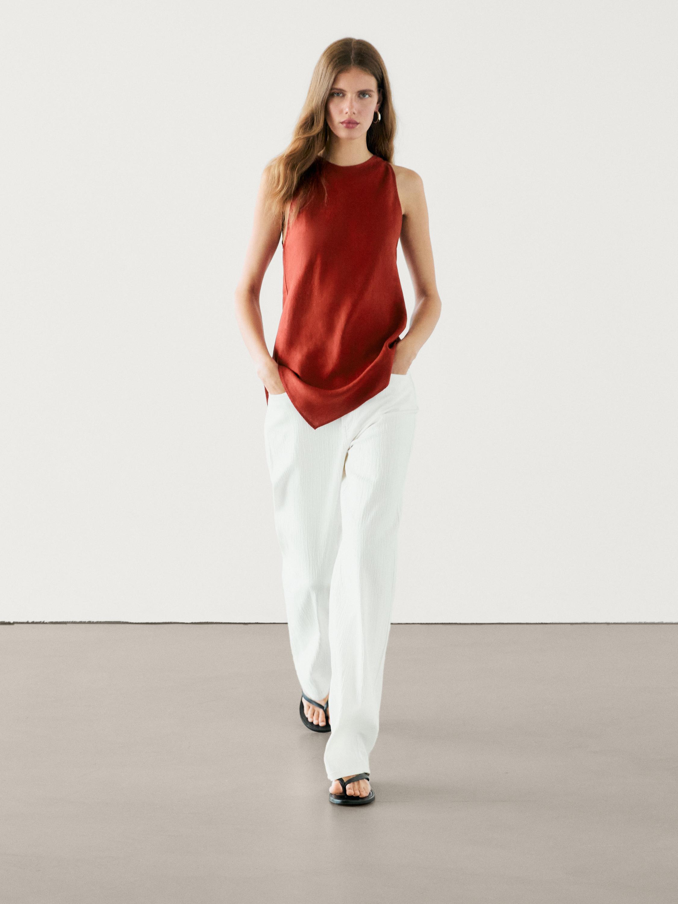 100% linen asymmetric top