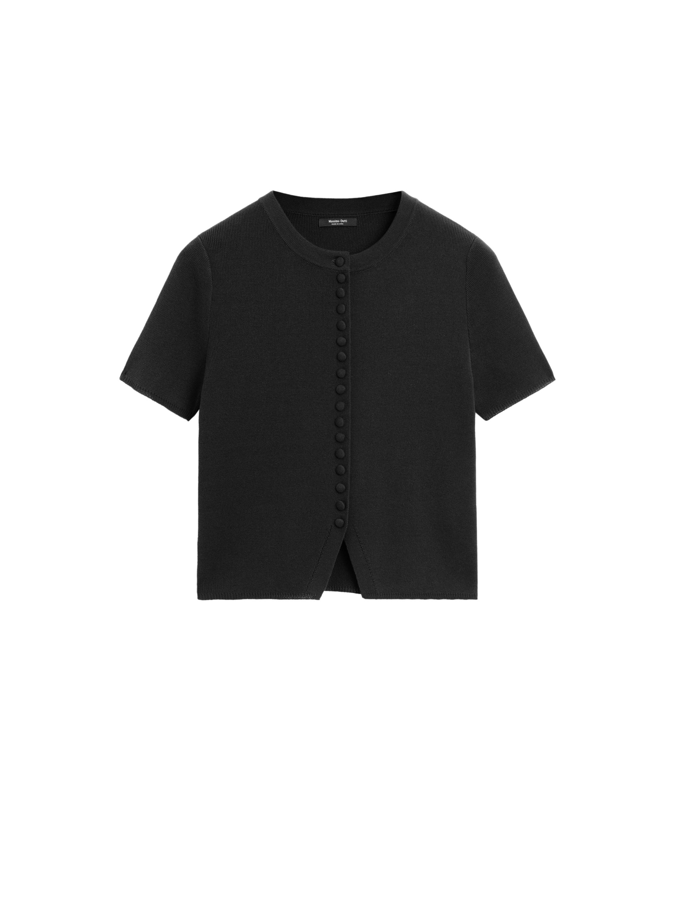 Cotton short sleeve knit cardigan — BLACK