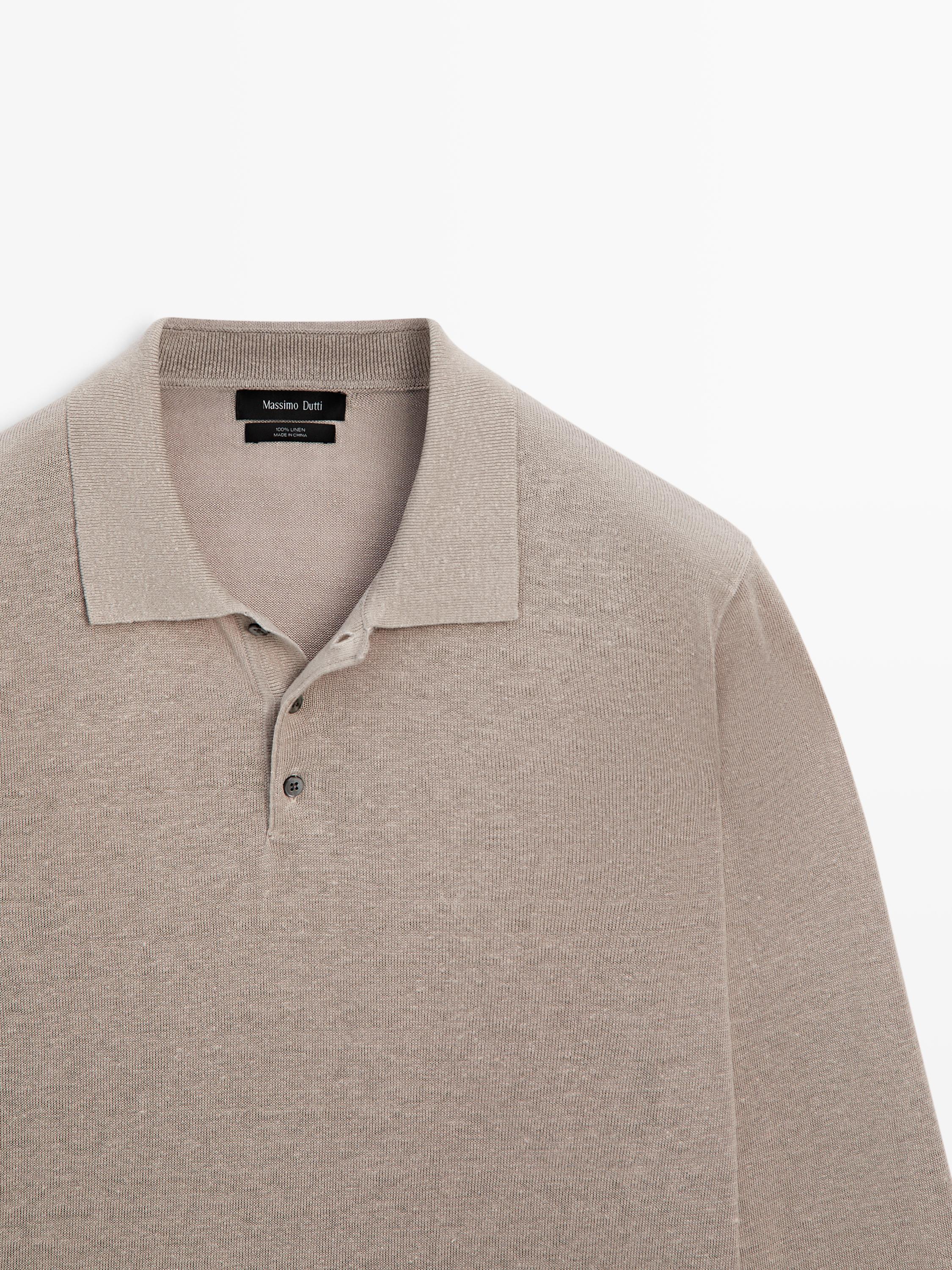 Linen polo collar knit sweater