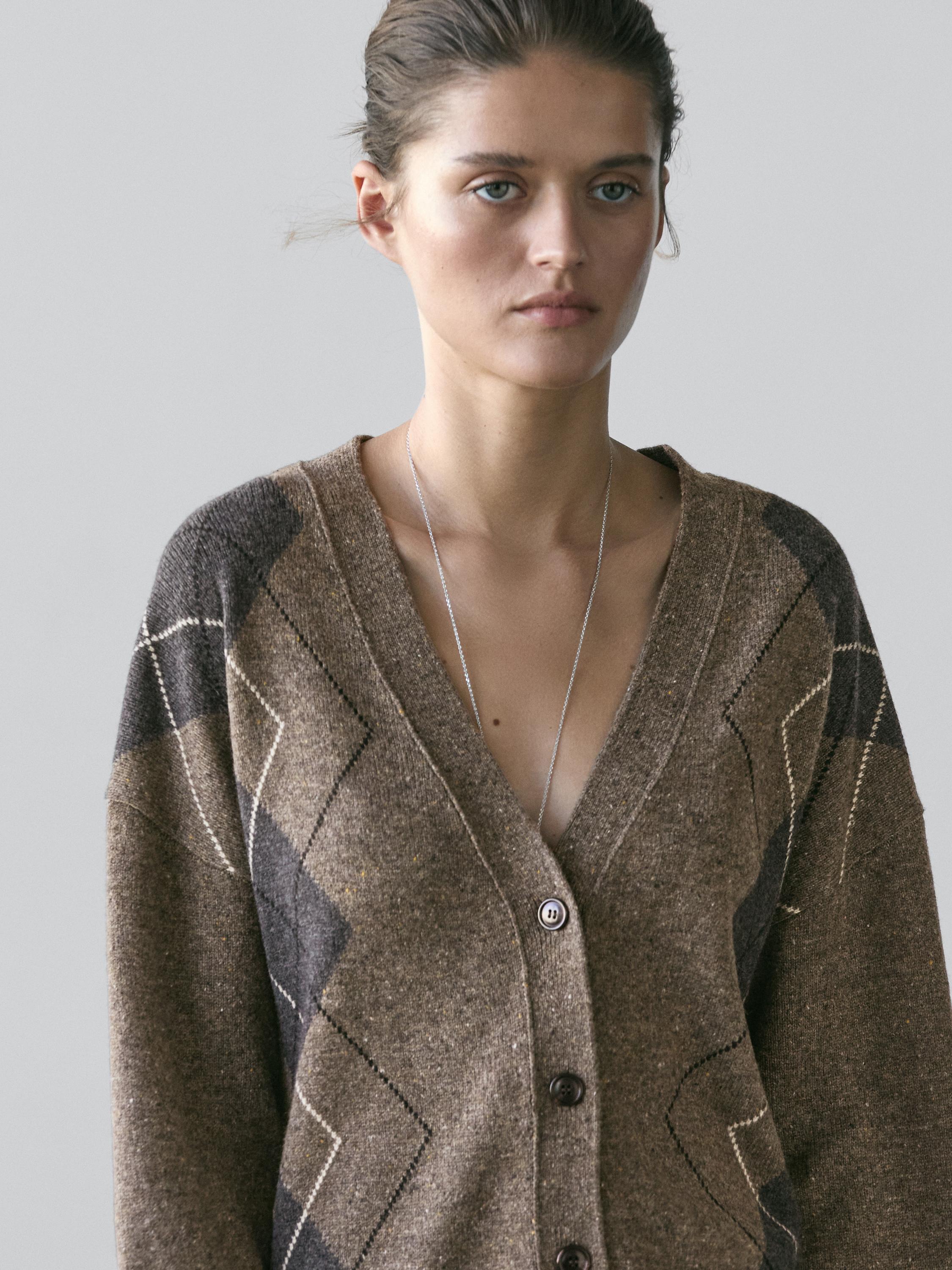 Cardigan à losanges en laine
