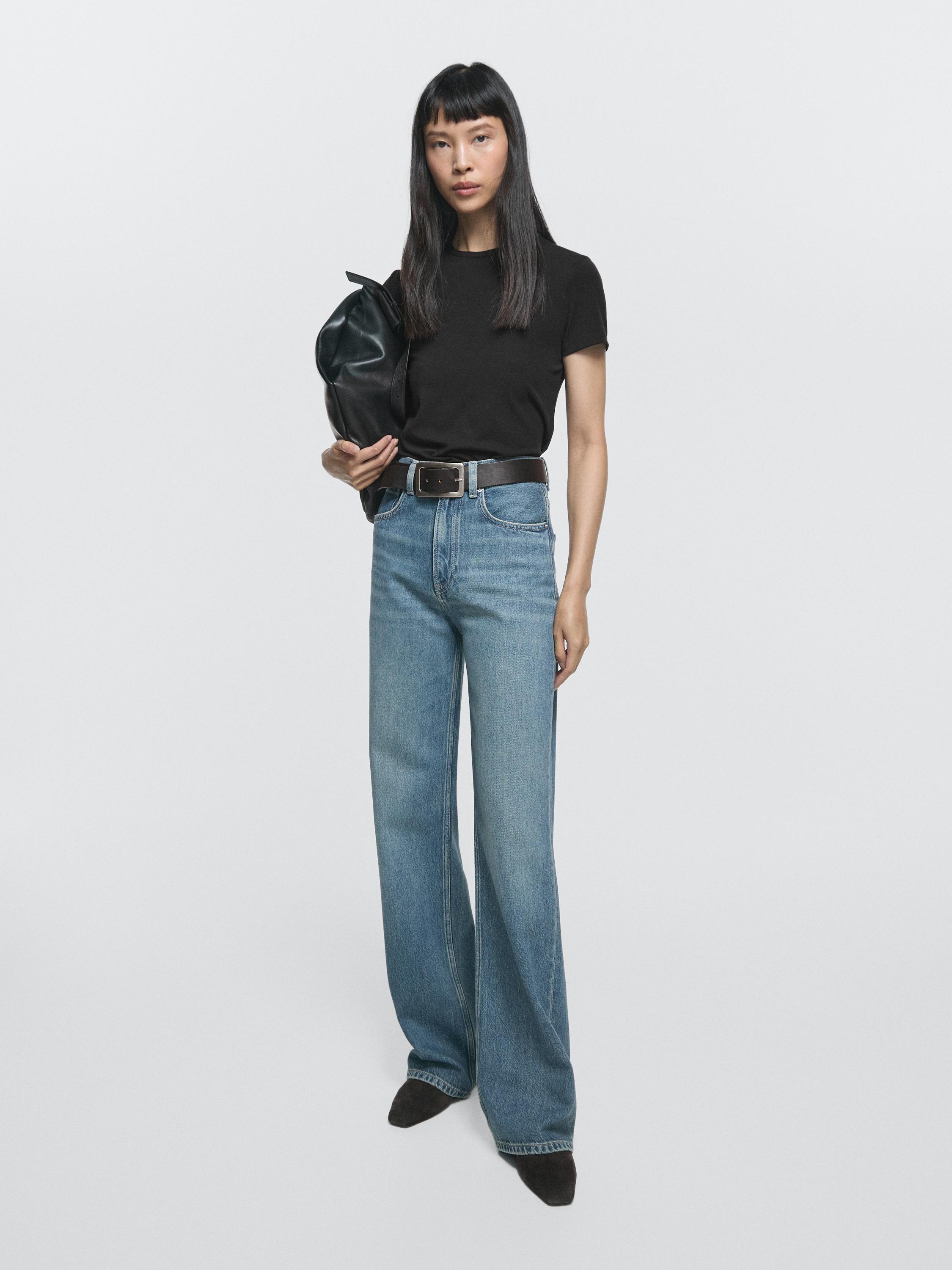 Wide-Leg-Jeans mit halbhohem Bund