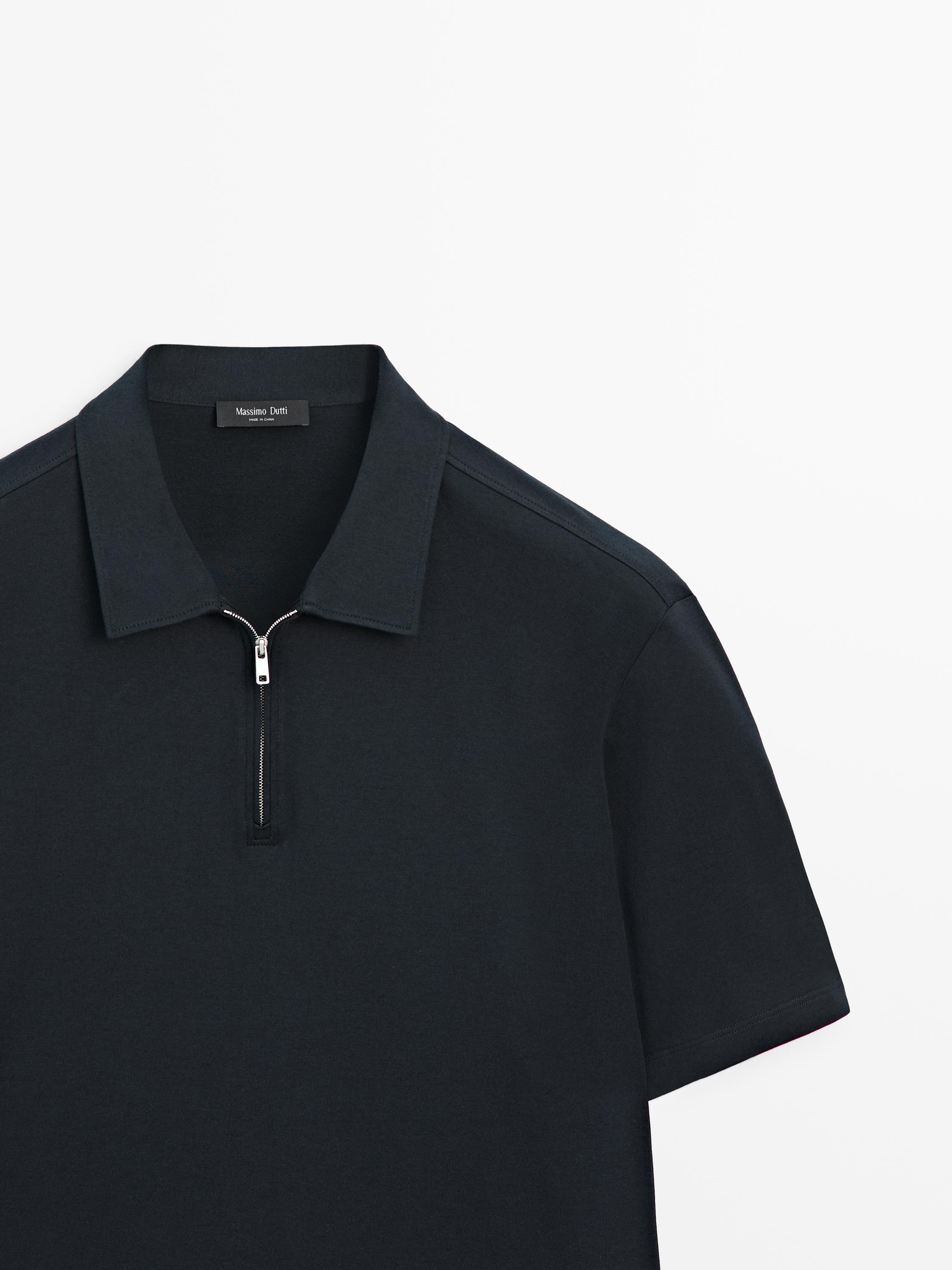 Short sleeve polo shirt with zip detail — NAVY BLUE