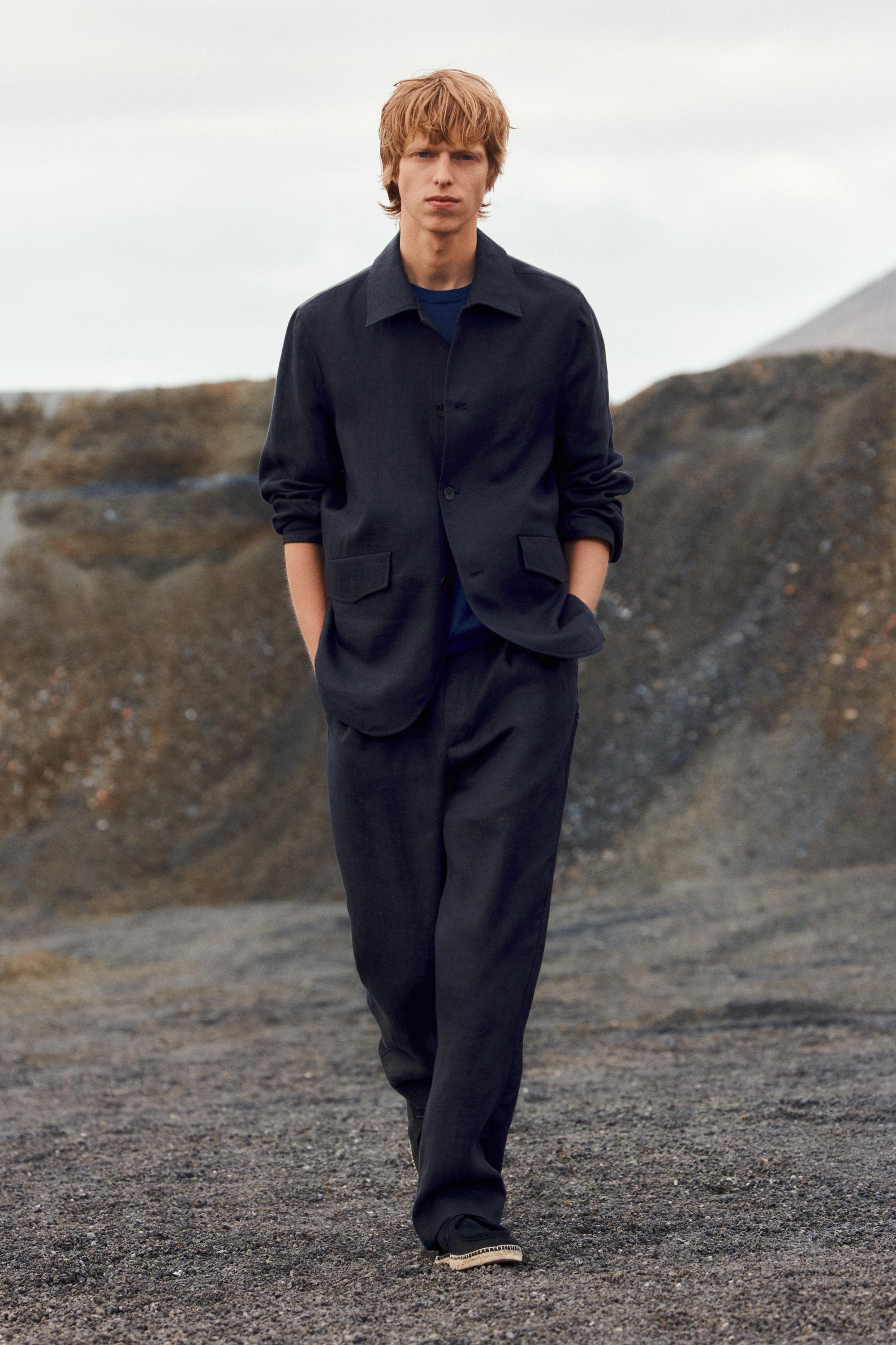 100% linen total look melange overshirt — INK BLUE