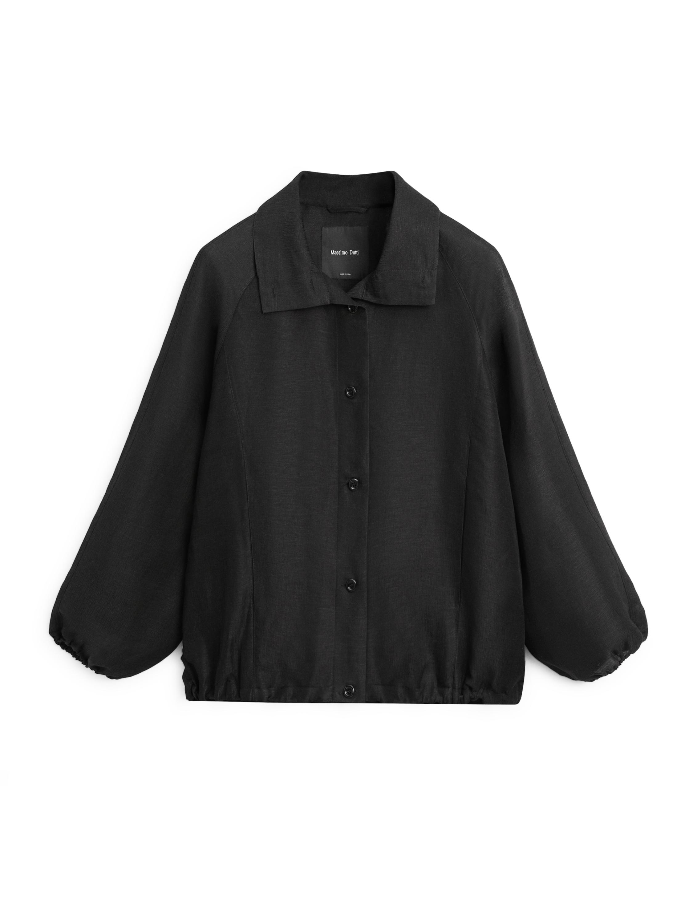Linen and silk bomber jacket — BLACK